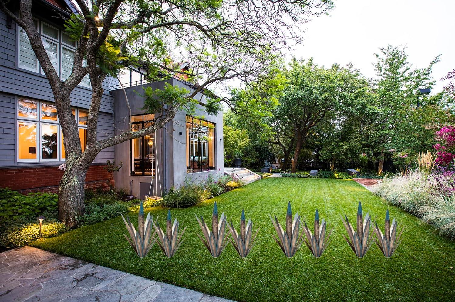 Metal Agave Plants, 2 Pack Big Tequila Rustic Sculpture, Rustic Metal Agave Plants Lawn Ornaments, for Yard Stakes, Garden Figurines, Outdoor Patio (2 PCS Colorful)