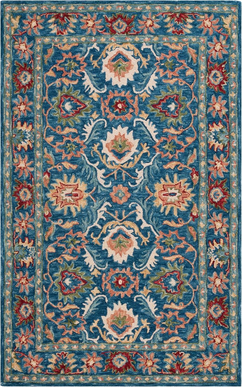 Handmade Blue and Green Wool Floral 6' x 9' Area Rug