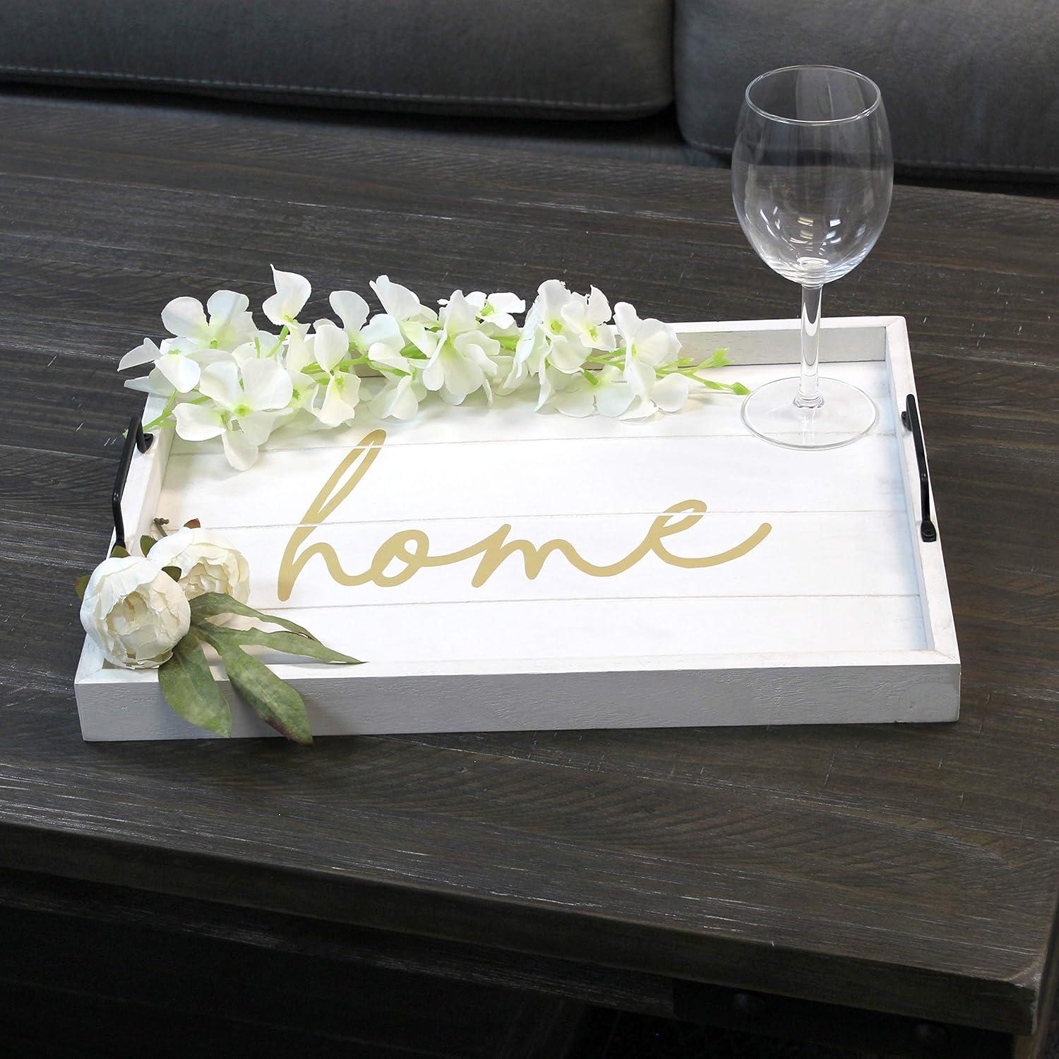 Elegant Designs "Home" 15" x 12" Serving Tray w/ Handles in White Wash