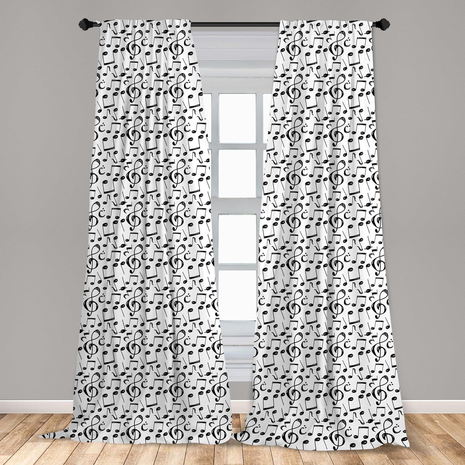 Ambesonne Music Curtains, Sketchy Notes, Pair of 28"x84", Black and White