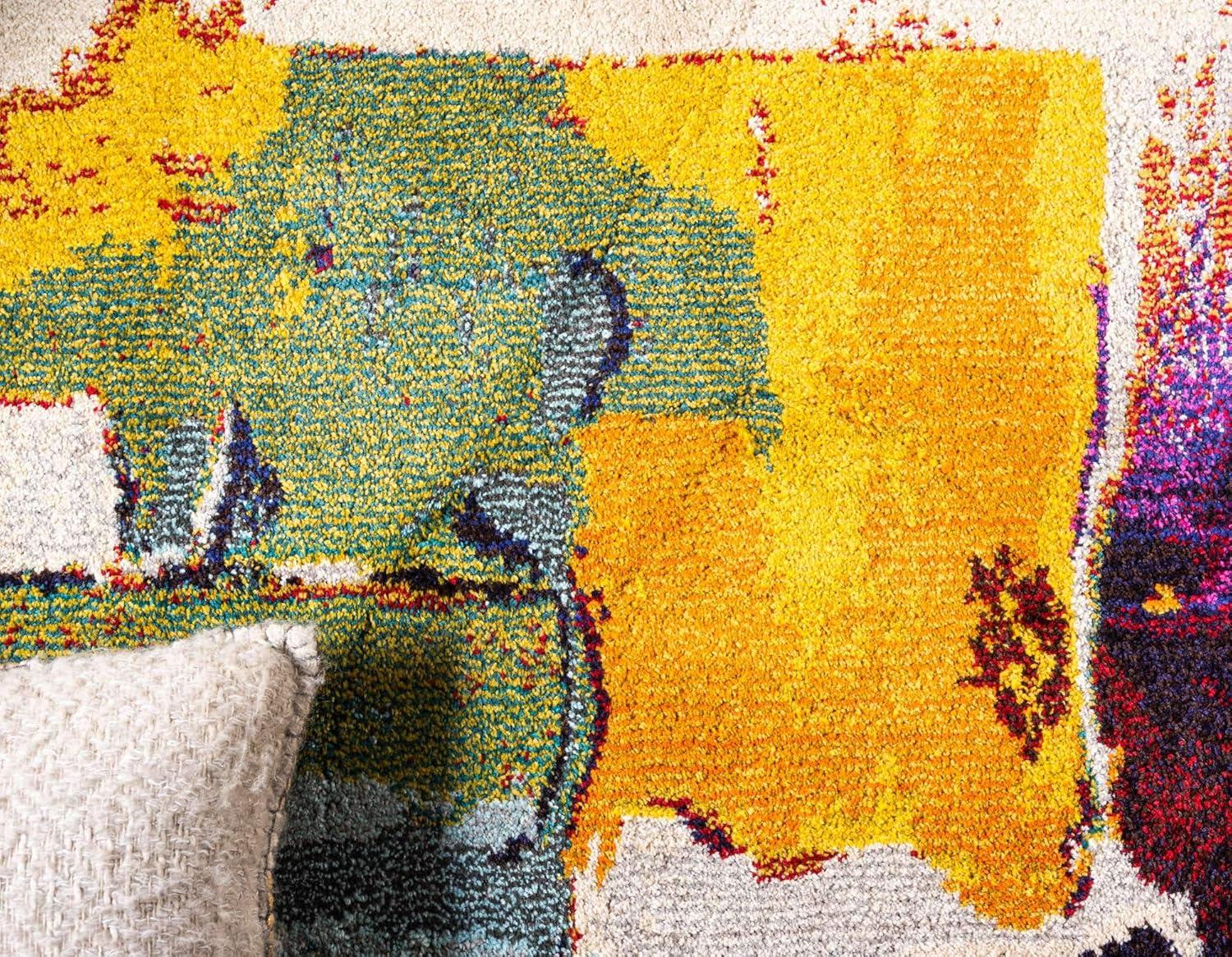 Unique Loom Estrella Collection Bright Colors, Geometric, Abstract, Modern Area Rug, 5 ft x 8 ft, Beige/Yellow