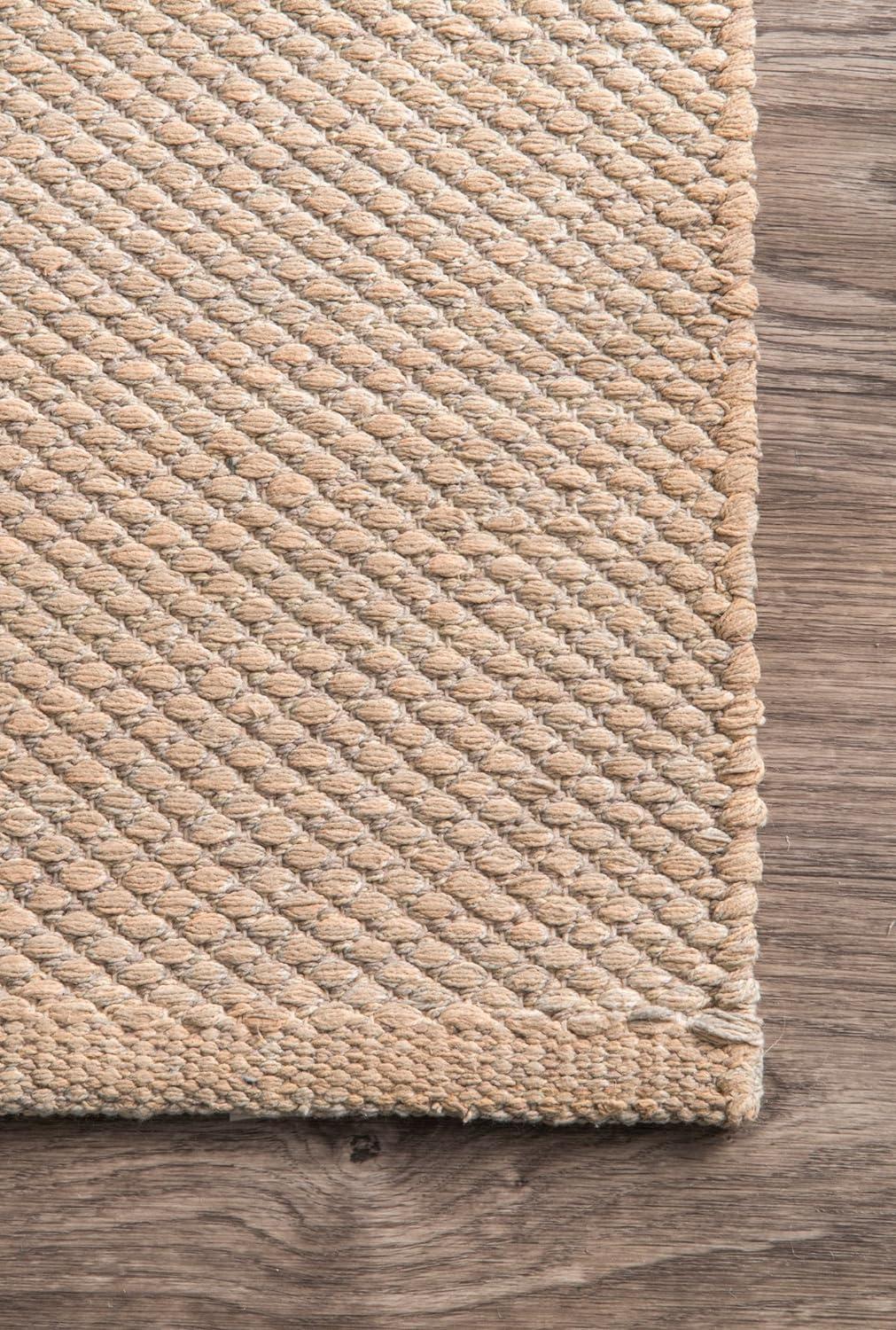 Handmade Beige Cotton Flat Woven Rectangular Rug, 3' x 5'