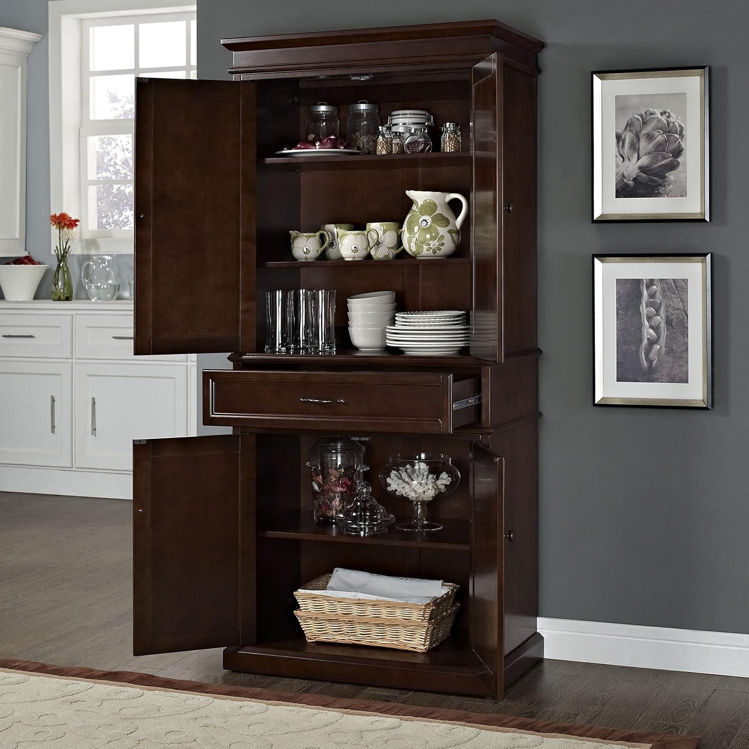 Parsons Pantry Storage Wood/Mahogany - Crosley: Adjustable Shelving, Drawer, Traditional Style