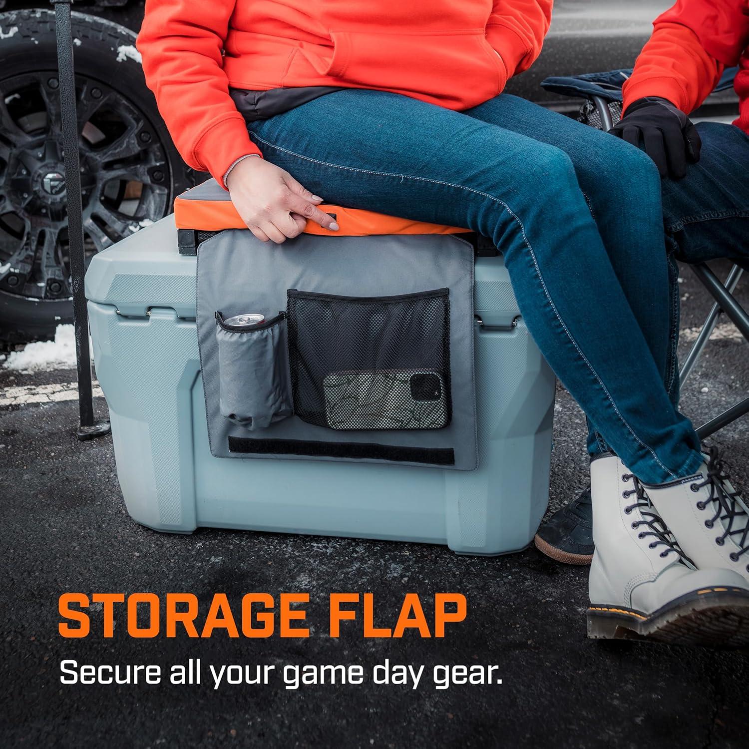 THAW Gray and Orange Heated Stadium Seat with Storage