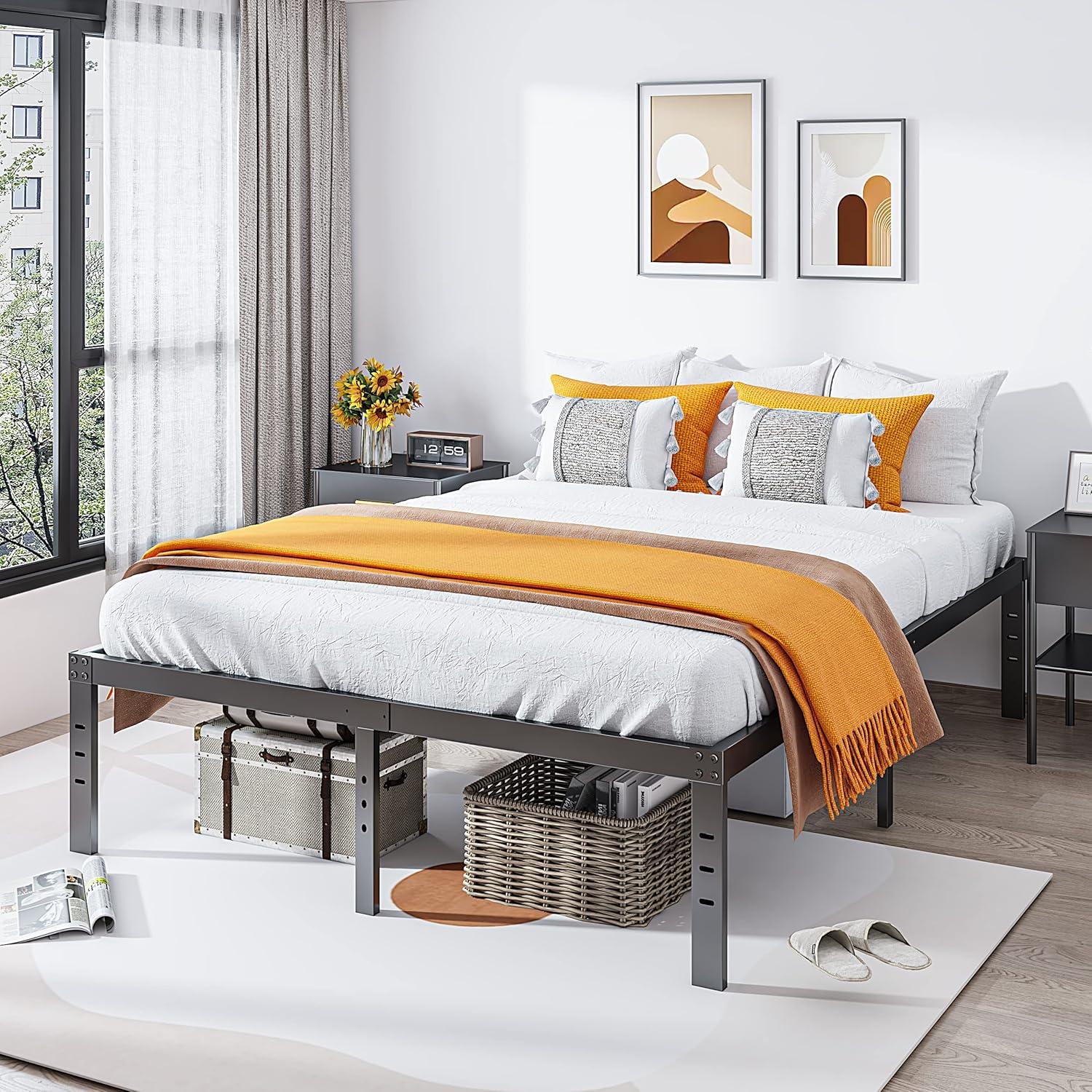 Twin Metal Bed Frame - 16 Inch Tall, No Box Spring Needed, Heavy Duty Platform With Storage Space, Sturdy Non-Slip Noiseless