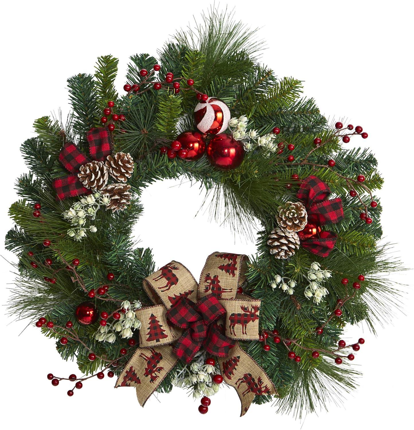 Winterberry Pine 18" Artificial Christmas Wreath with Red and White Accents