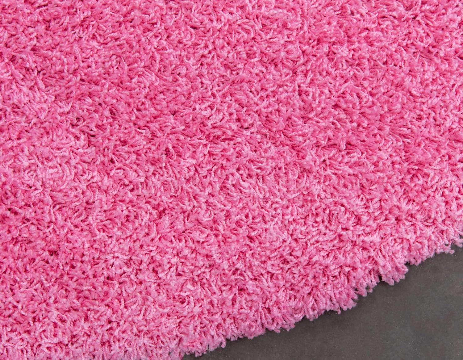 Round Pink Shag Washable Kids Area Rug