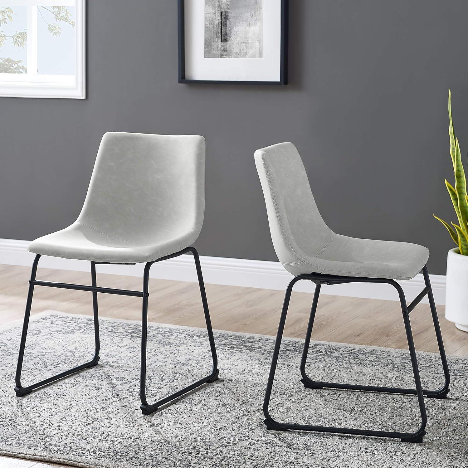 ONKER  Douglas Urban Industrial Faux Leather Armless Dining Chairs, Set of 2, Grey