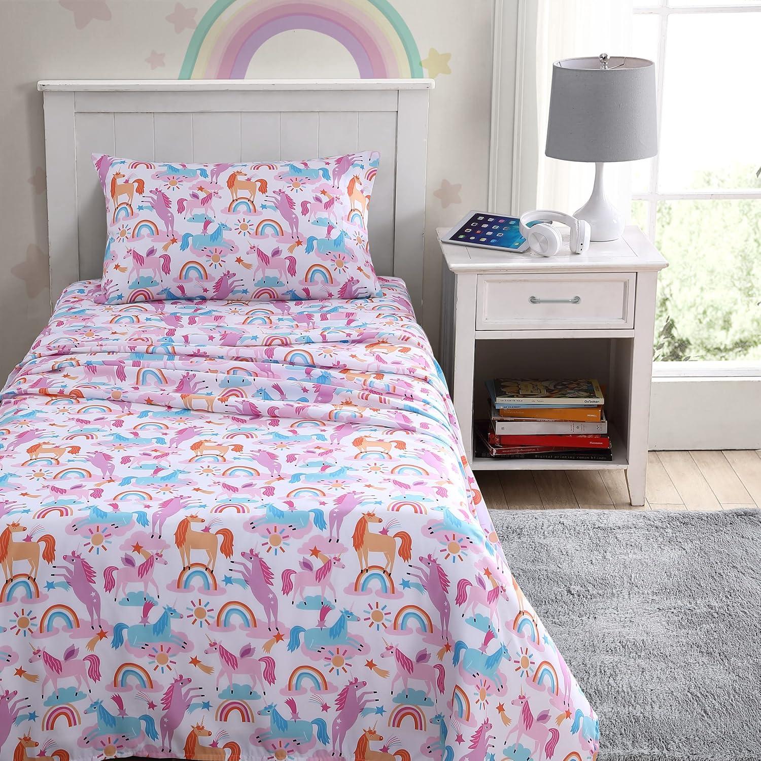 Pink Unicorn Print Twin Microfiber Sheet Set