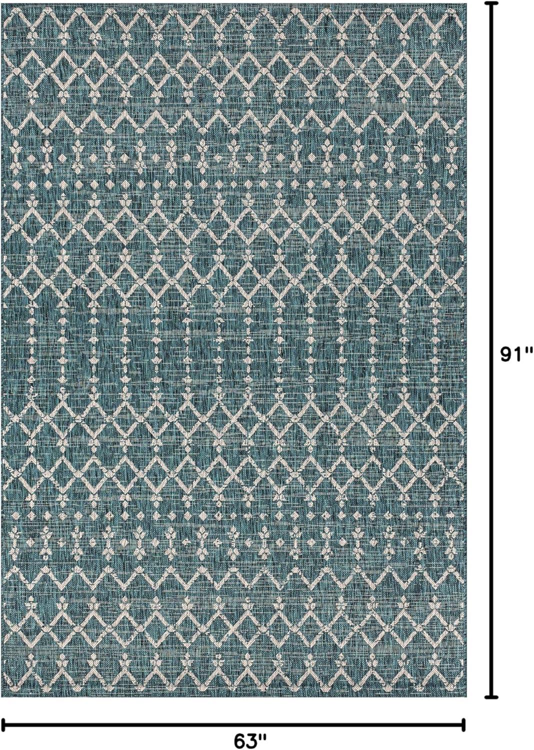 5'x8' Ourika Moroccan Geometric Textured Weave Indoor/Outdoor Area Rug, Teal/Gray - JONATHAN Y