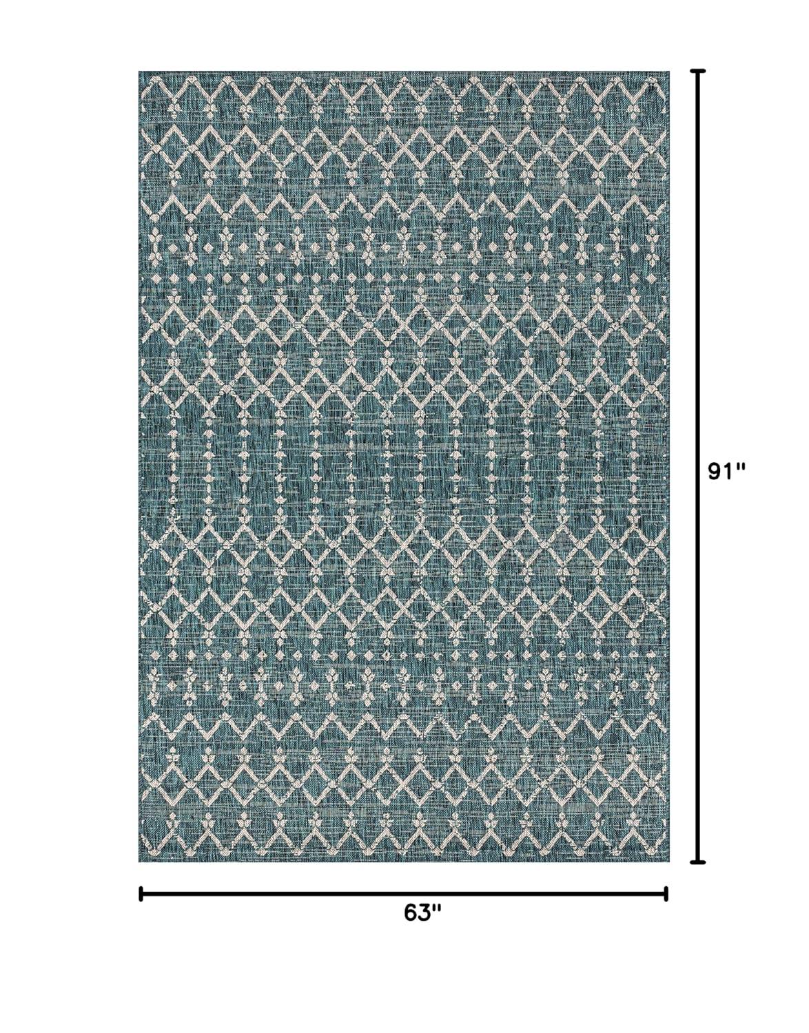 5'x8' Ourika Moroccan Geometric Textured Weave Indoor/Outdoor Area Rug, Teal/Gray - JONATHAN Y