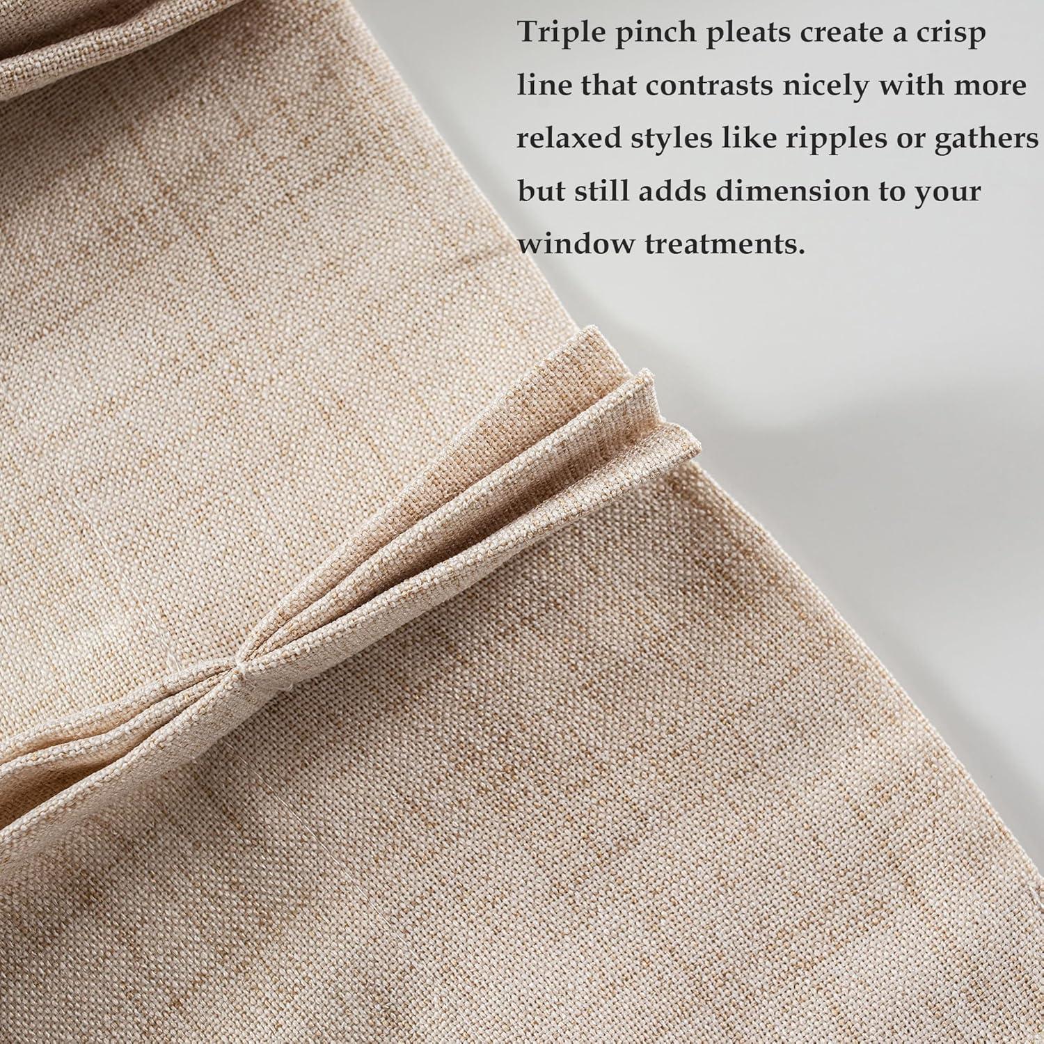 DriftAway Pinch Pleat Linen Textured Semi Sheer Solid Curtains Back Tabs Beige 30" Width X 96" Length