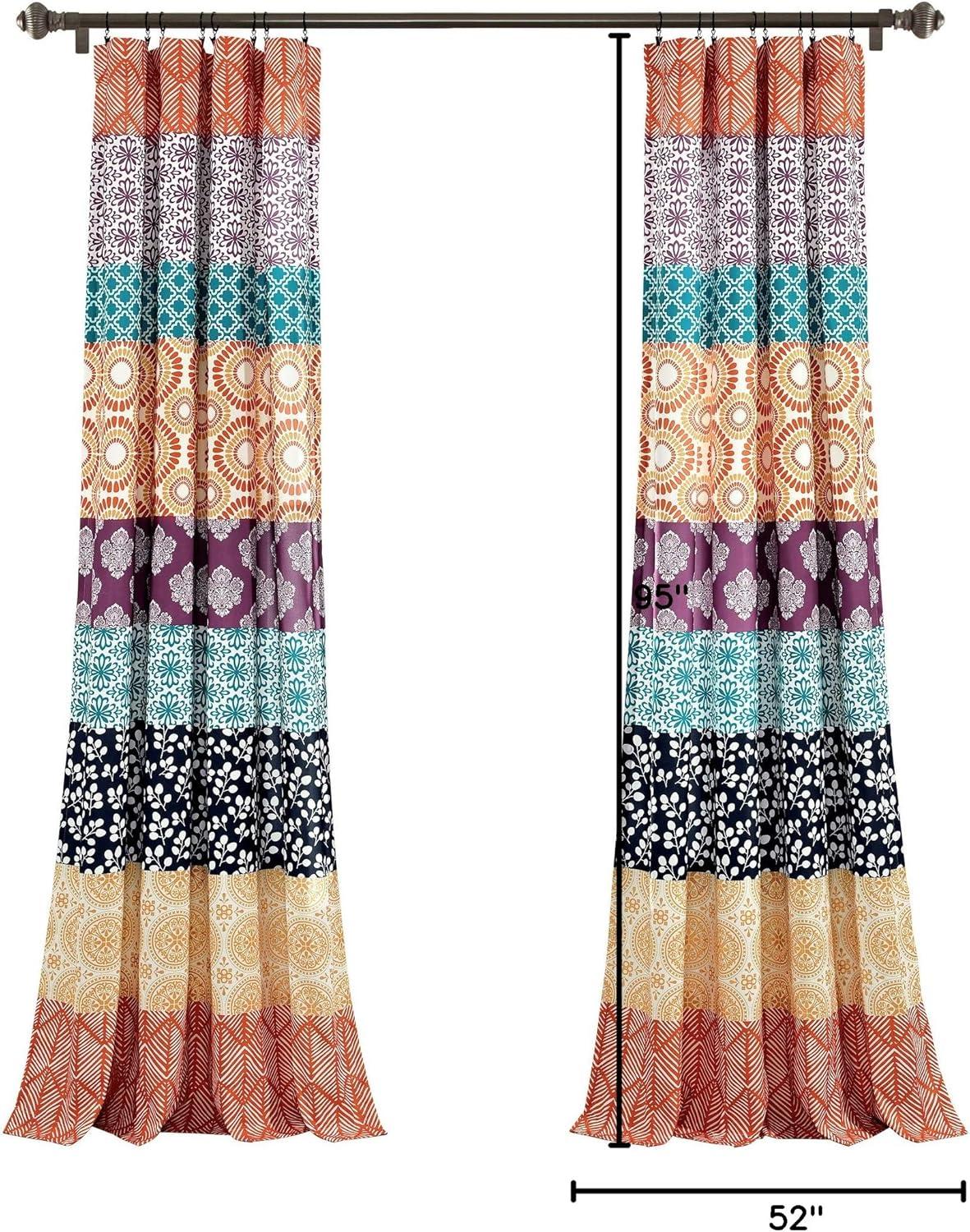 Extended Fuchsia and Orange Geometric Polyester Rod Pocket Drapes