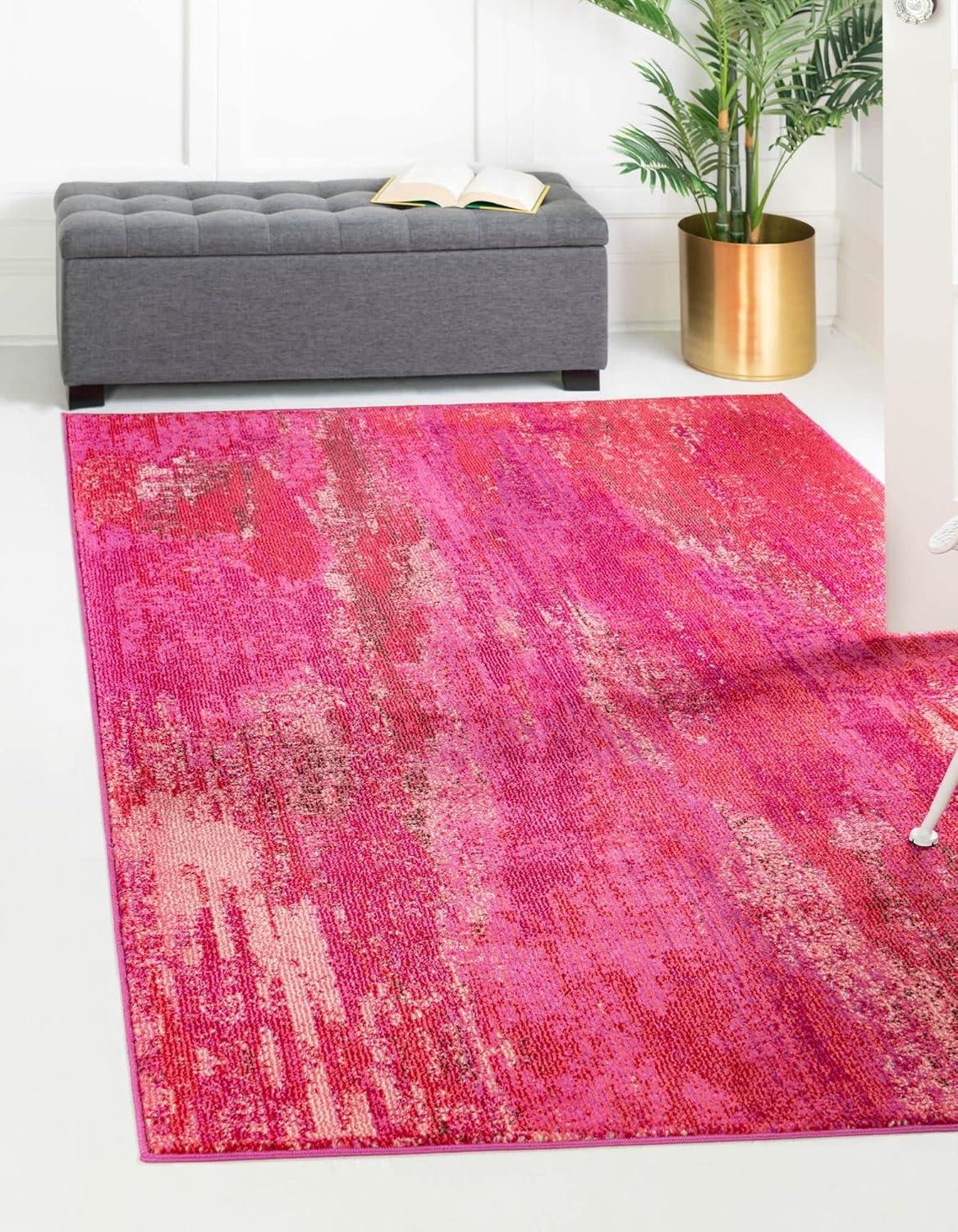 Abstract Pink Bliss 6'x9' Synthetic Easy-Care Area Rug