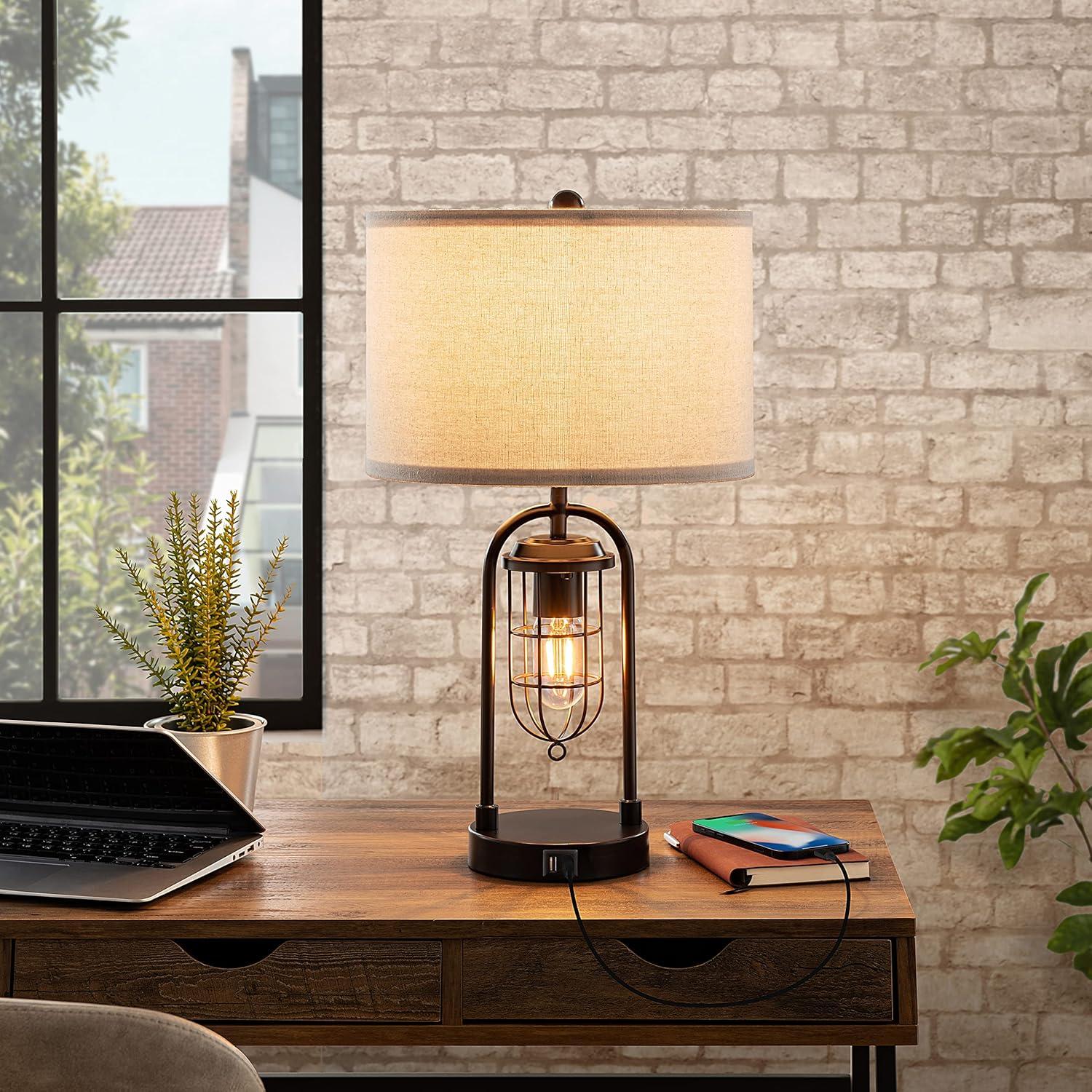 21.5” Table Lamp Set With Night Light And USB Ports