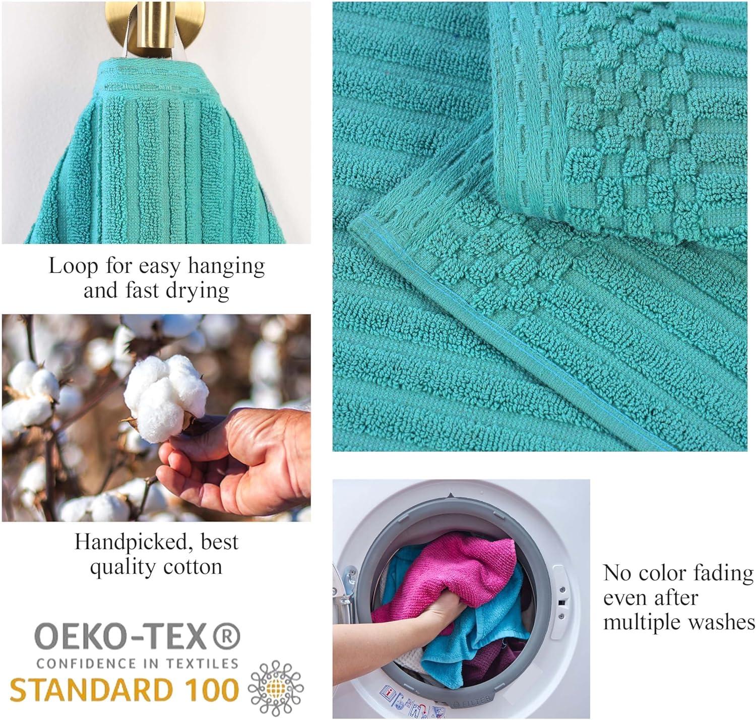Superior Soho Ribbed Cotton Absorbent Bath Towel Set of 4, Turquoise