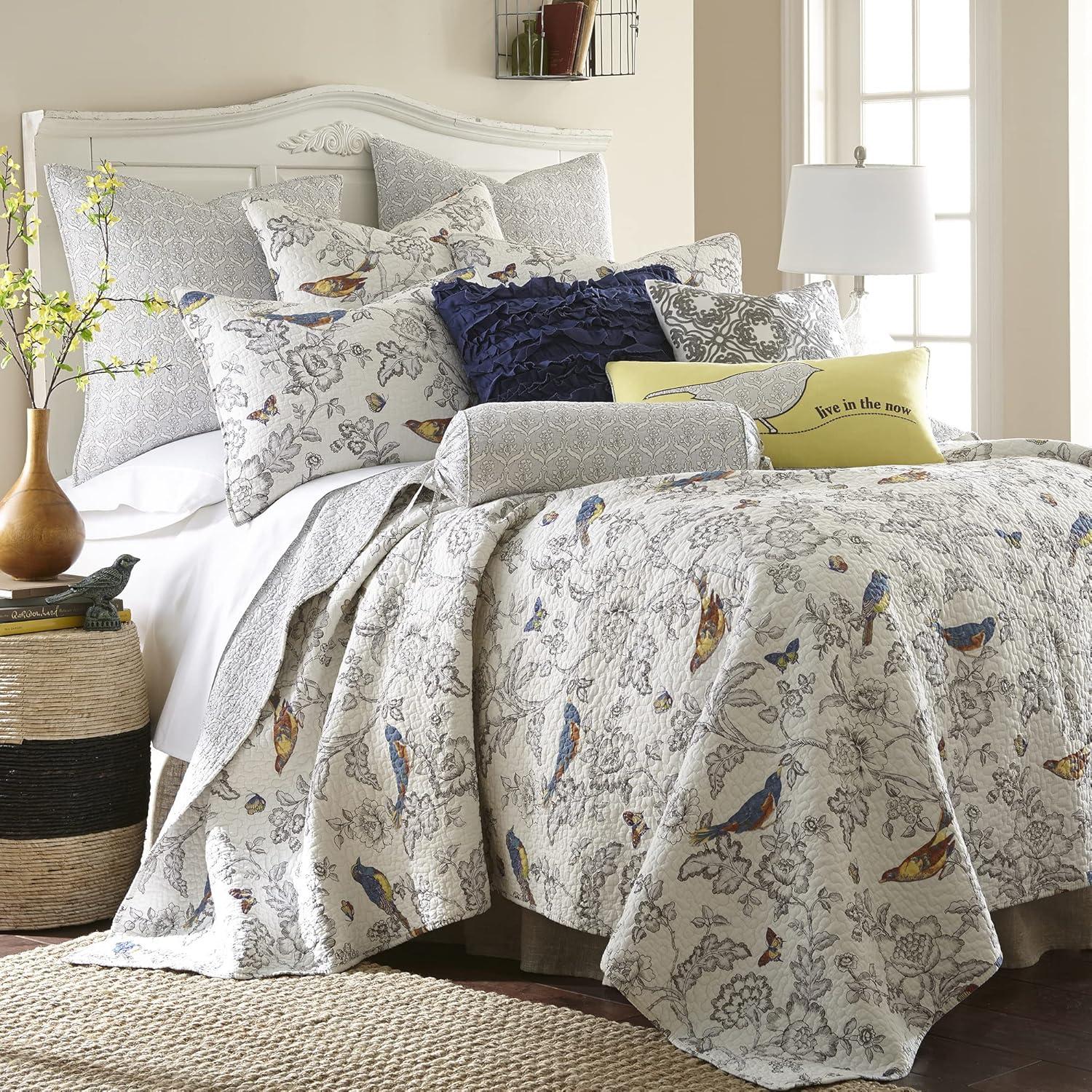 Mockingbird Gray Cotton King Reversible Quilt Set