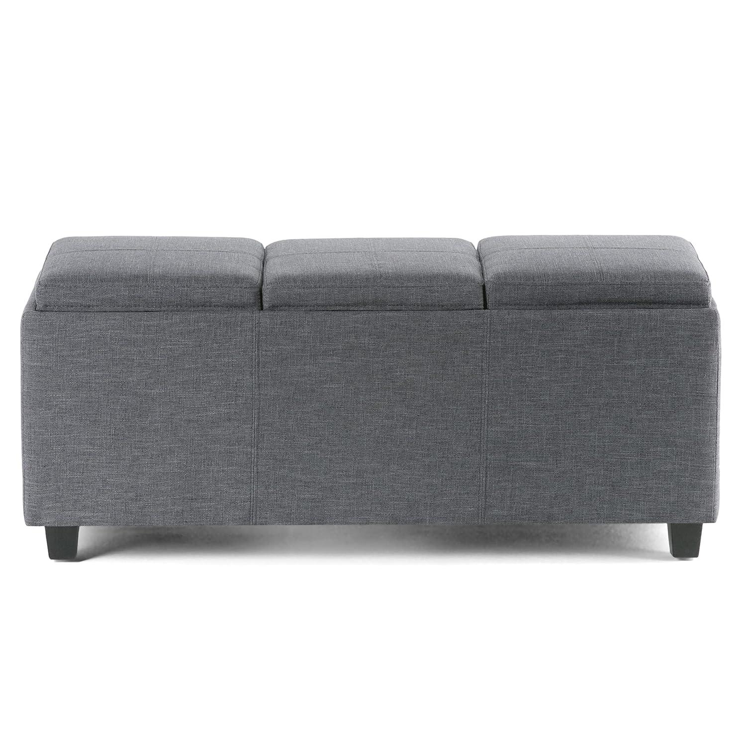 CAVINAS Linen Storage Ottoman Bench,Upholstered Ottoman with 3 Flip Over Serving Trays for Living Room,Bedroom,Slate Grey