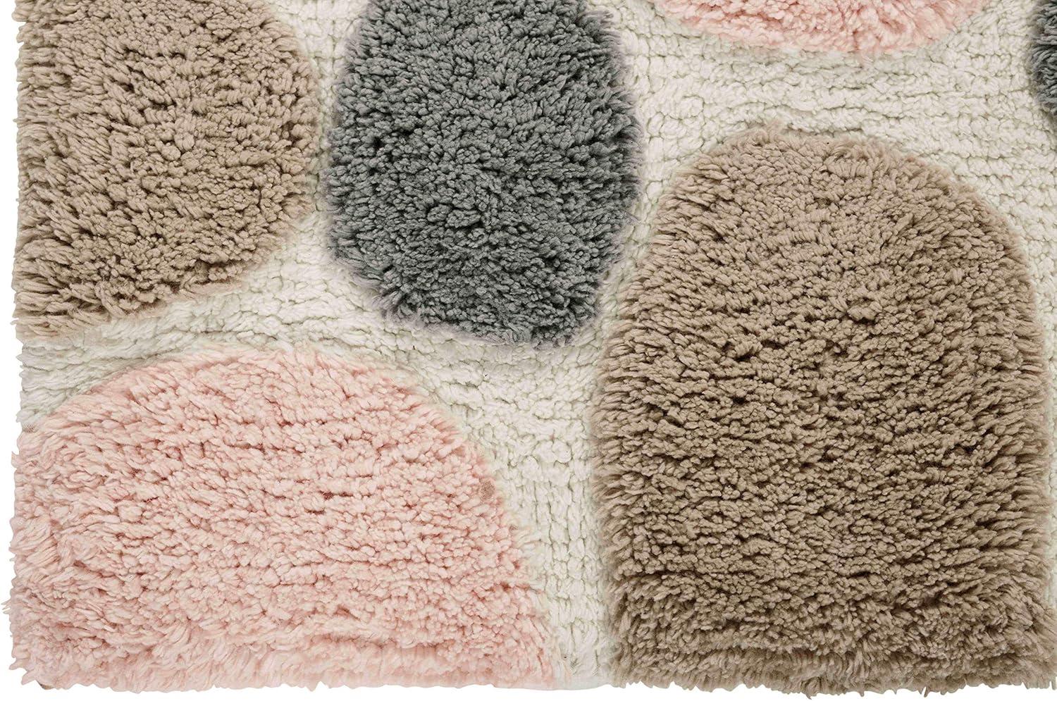Pebble Pattern Pink and Gray Cotton Bath Mat Set