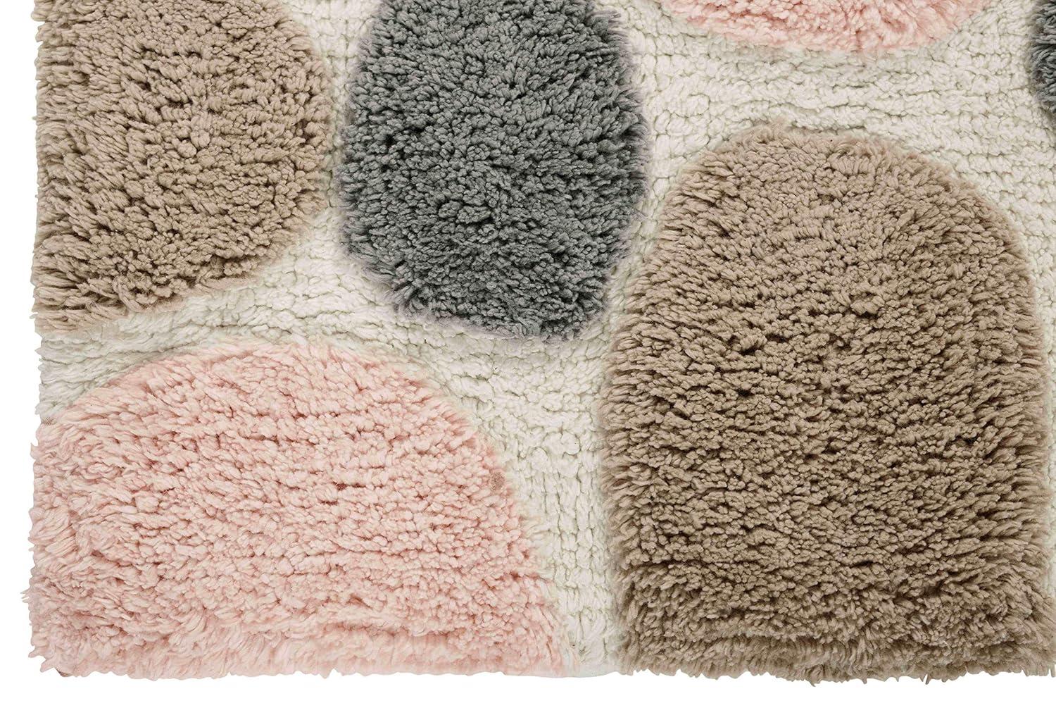 Pebble Pattern Pink and Gray Cotton Bath Mat Set
