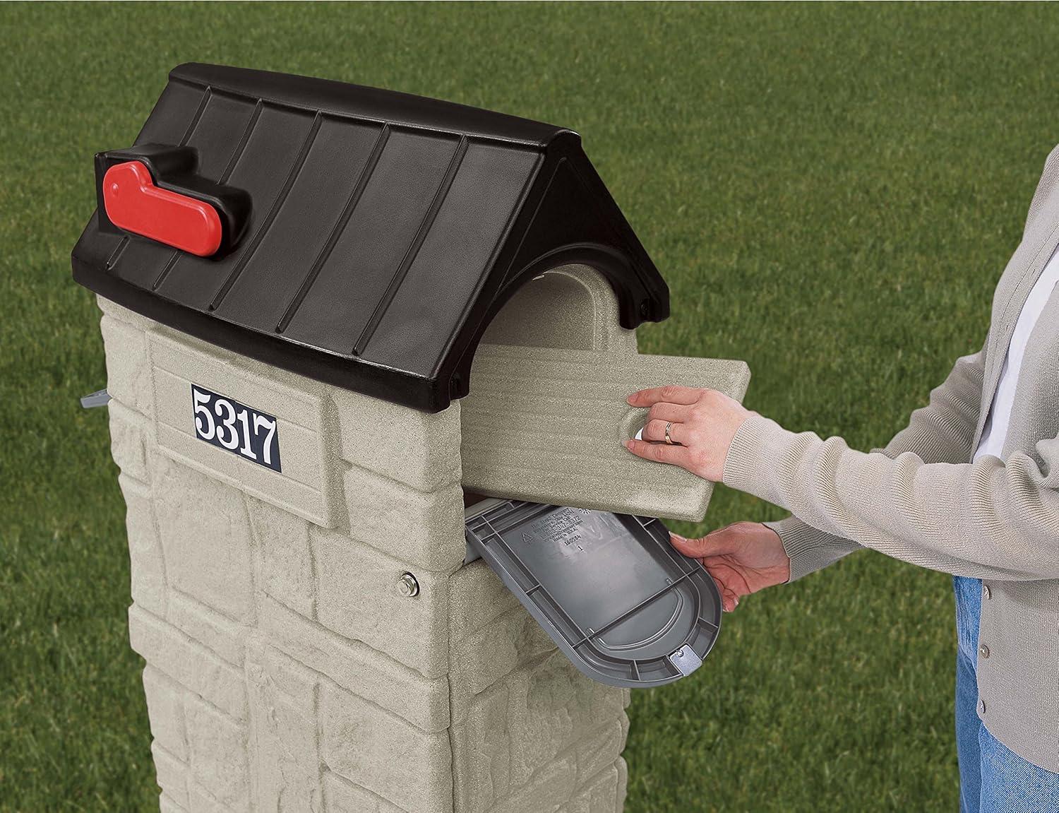 Stone Gray Lockable Plastic Column Mailbox with Post Mount