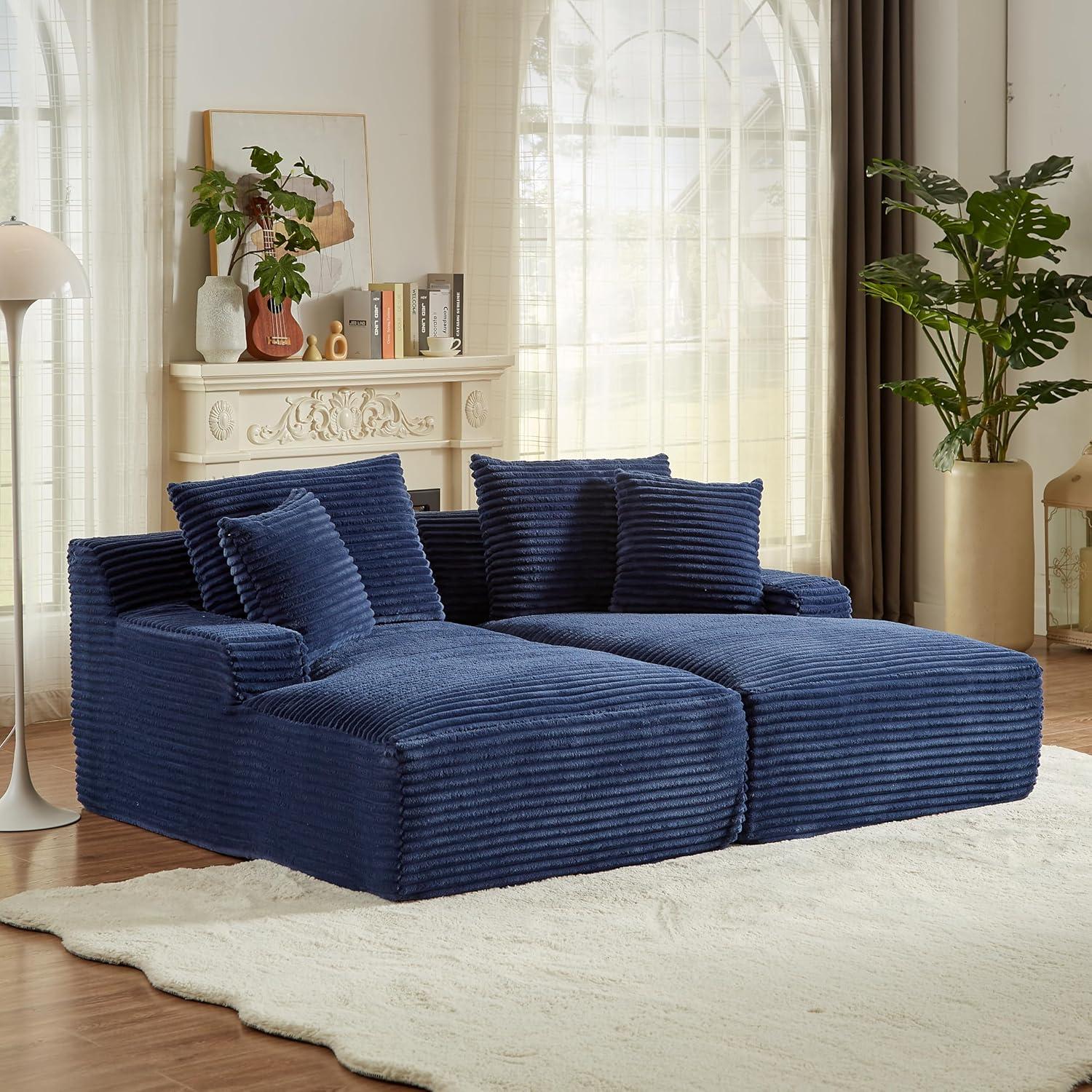 GNIXUU 78"Oversized Double Chaise Lounge Indoor, Corduroy Sleeper Sectional Couch, Upholstered Boneless Cloud Sofa Deep Seat, Comfy Plush Chair Bed for Living Room