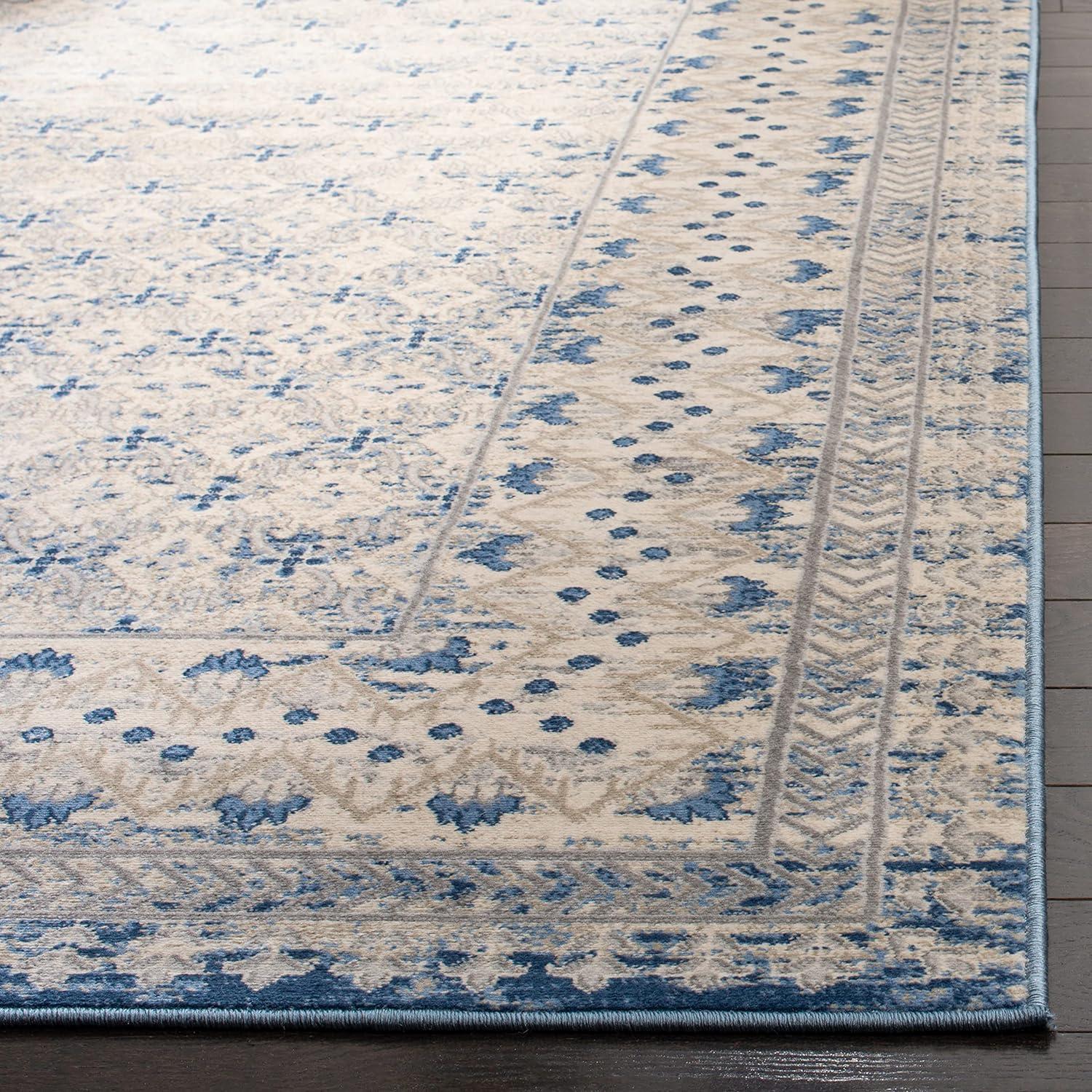 Elegant Brentwood 5' Square Light Grey/Blue Synthetic Area Rug