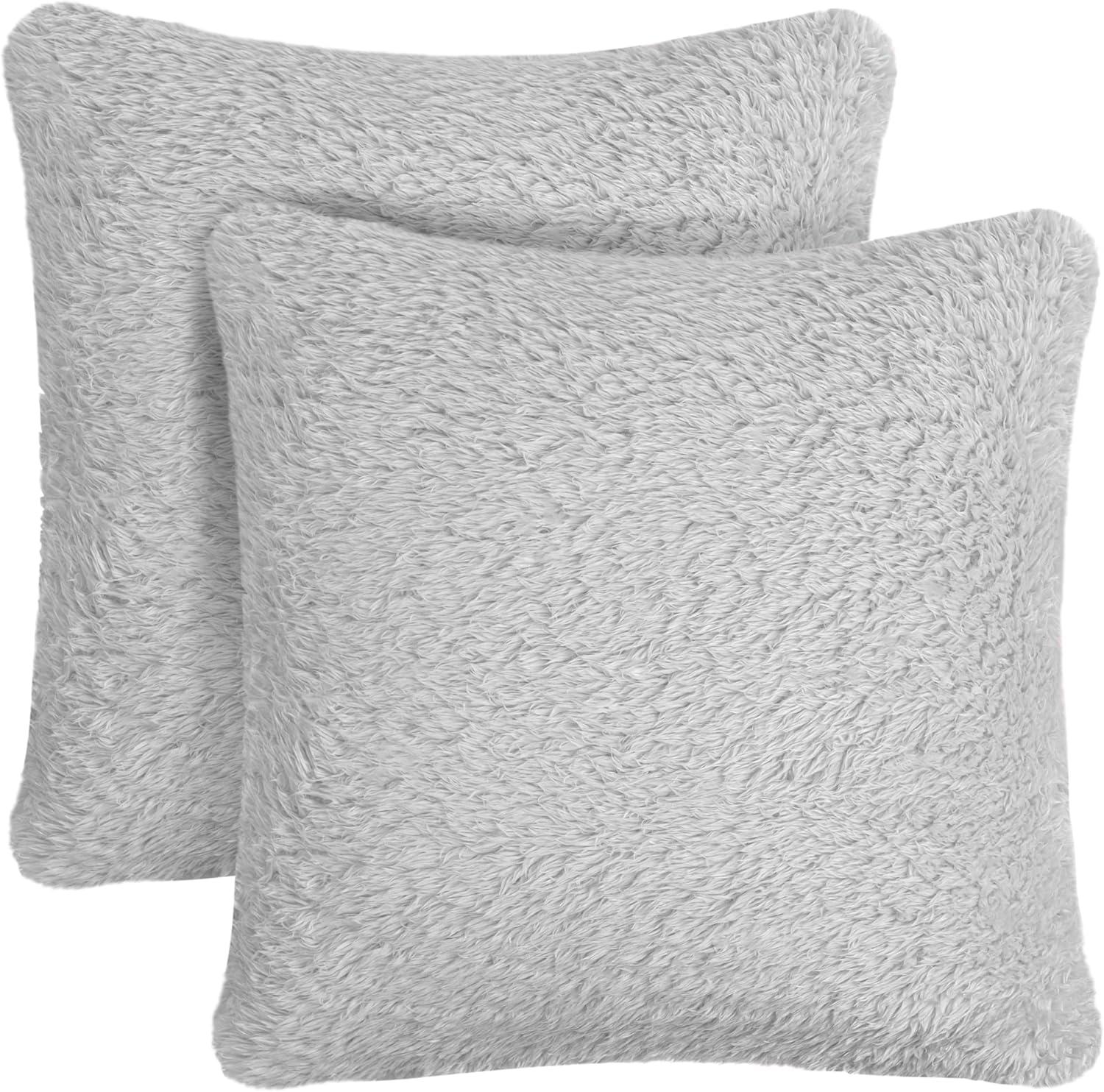 PAVILIA Set of 2 Fluffy Throw Pillow Covers, Decorative Faux Shearling Fur Square Cushion Accent for Bed Sofa Couch