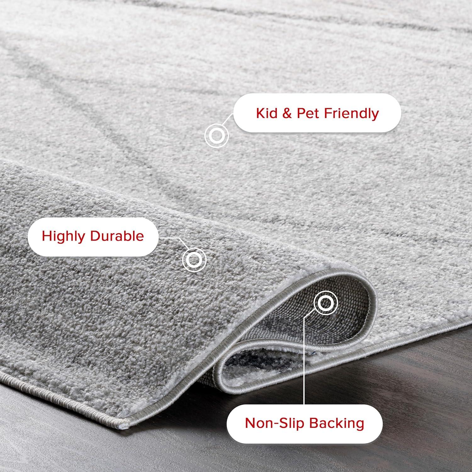 Nuloom 5 Round Thigpen Contemporary Indoor Area Rug, Grey, Abstract Lines, Non-Slip Backing, Stain Resistant, Bedroom Living Room, Kitchen