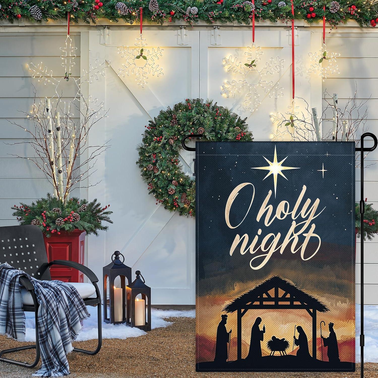 Christian Christmas Nativity Scene O Holy Night Garden Flags 12"x18" Double Sided Banner Decoration For Home Yard Lawn