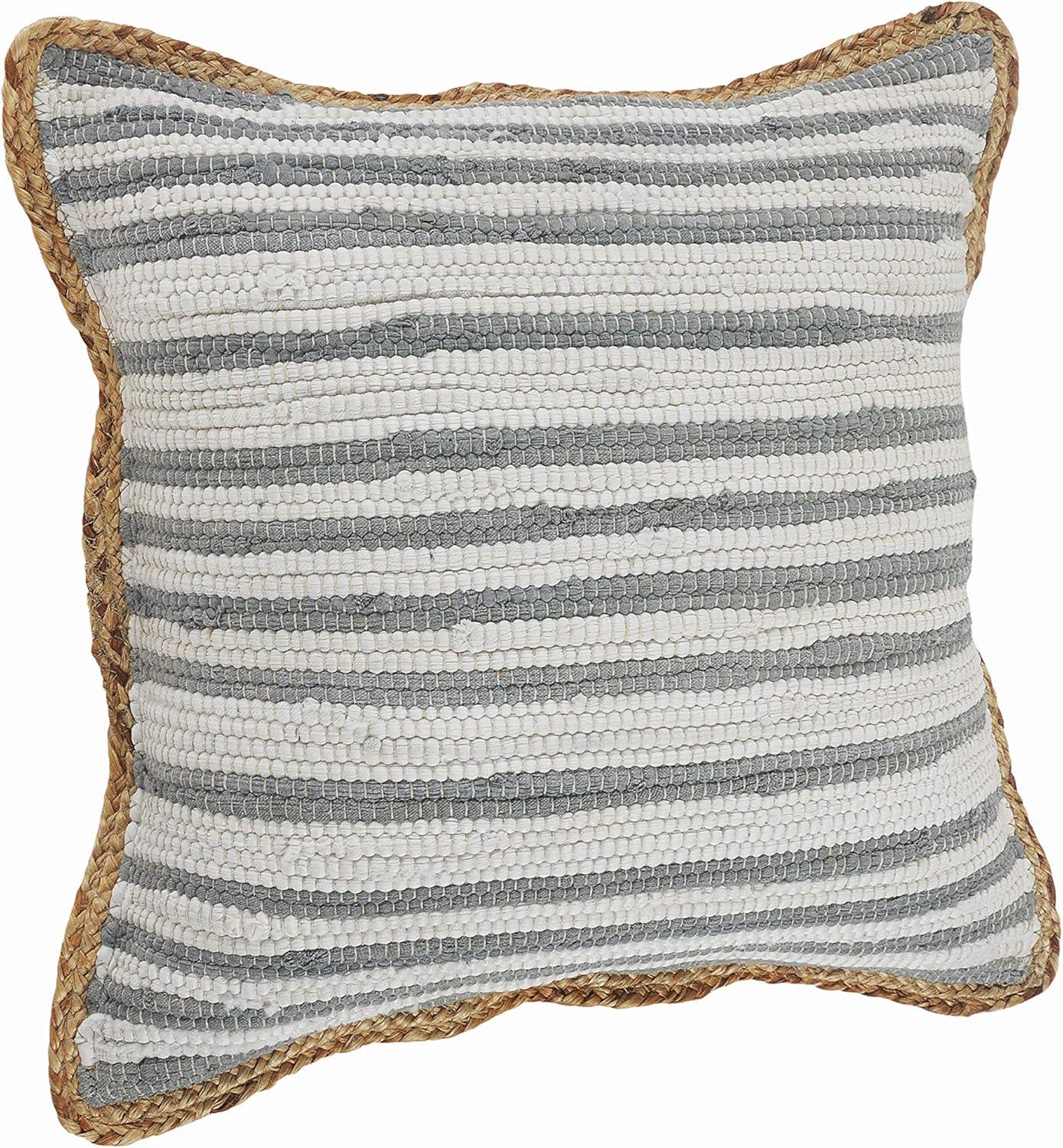 Ox Bay Ringo 18" x 18" Striped Gray Cotton and Jute Decorative Throw Pillow