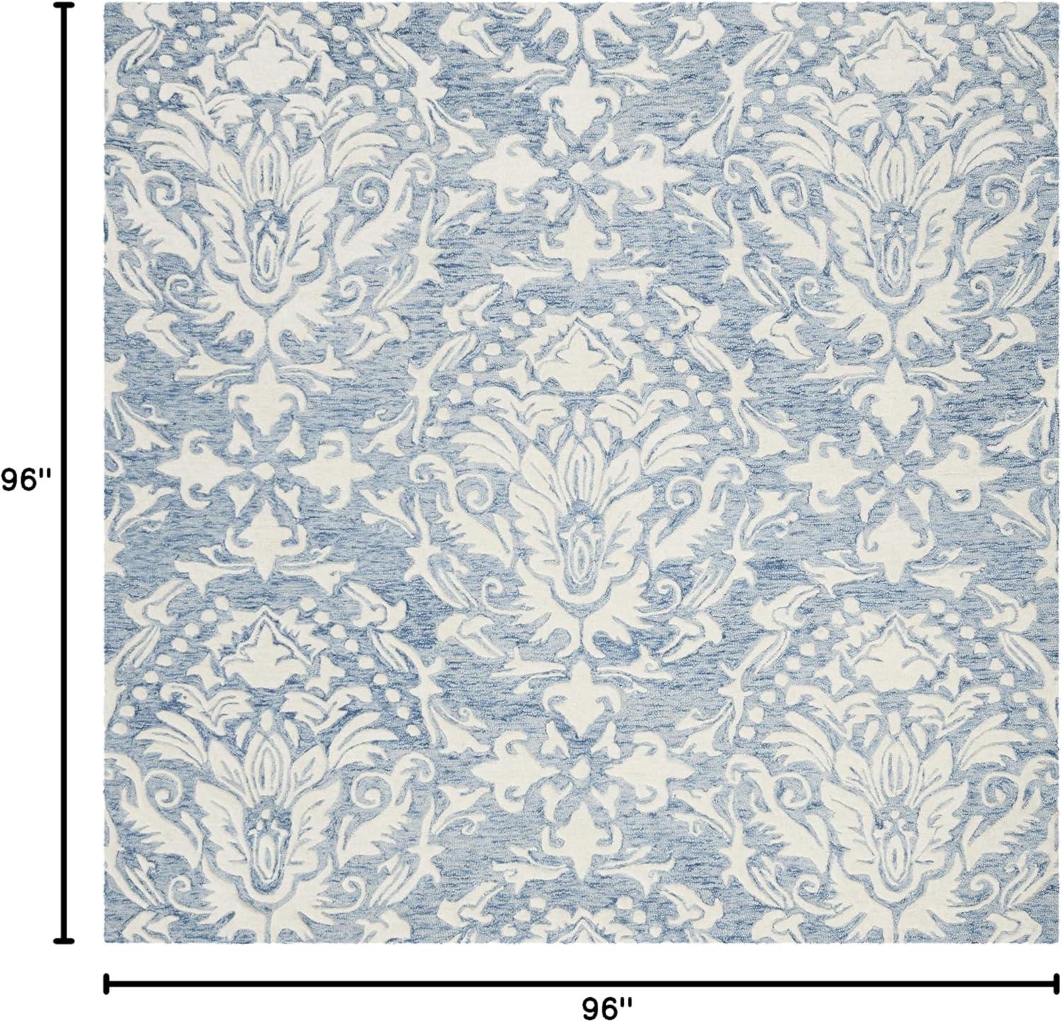 SAFAVIEH Blossom Kestrel Damask Wool Runner Rug, Blue/Ivory, 2'3" x 8'