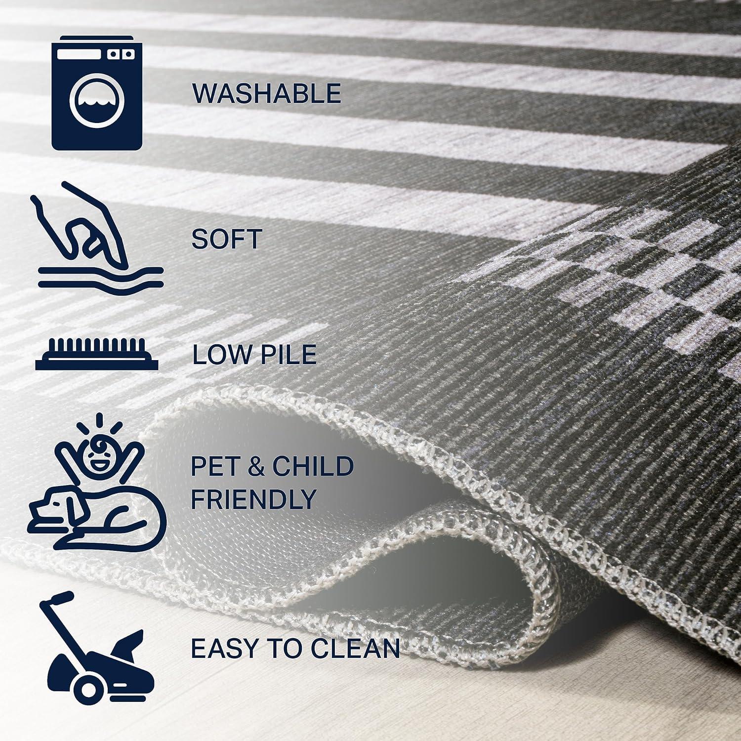 Vichy Geometric Striped Machine-Washable Indoor Area Rug - JONATHAN Y