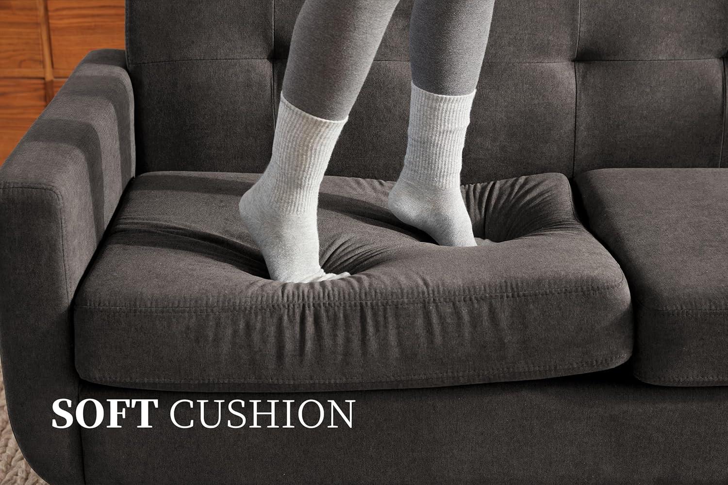 65" Loveseat Sofa, Mid Century Modern Love Seat Couches for Living Room, Comfy Button Tufted Upholstered Sofa Couch for Bedroom, Solid & Easy to Install Small Couch for Small Spaces, Dark Grey