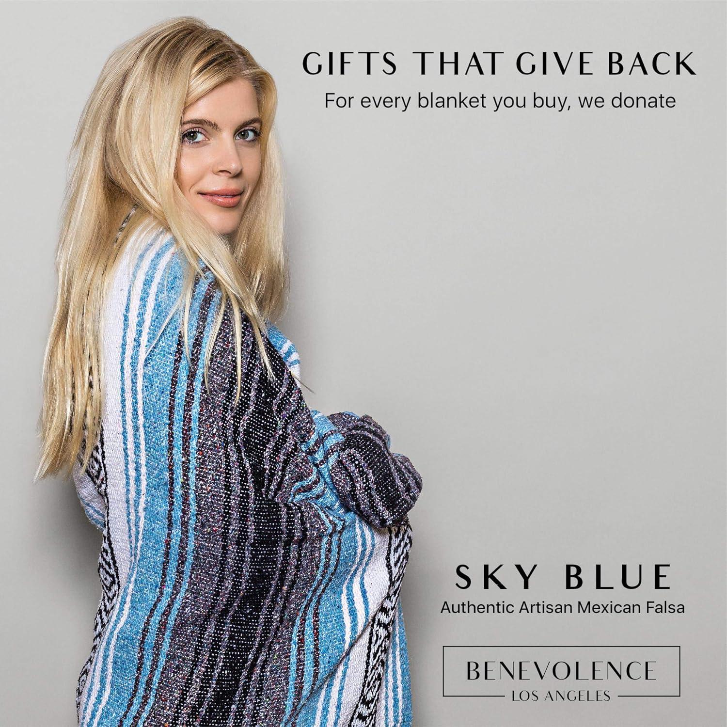 Benevolence LA Authentic Mexican Blanket (70 x 50 in) In Sky Blue