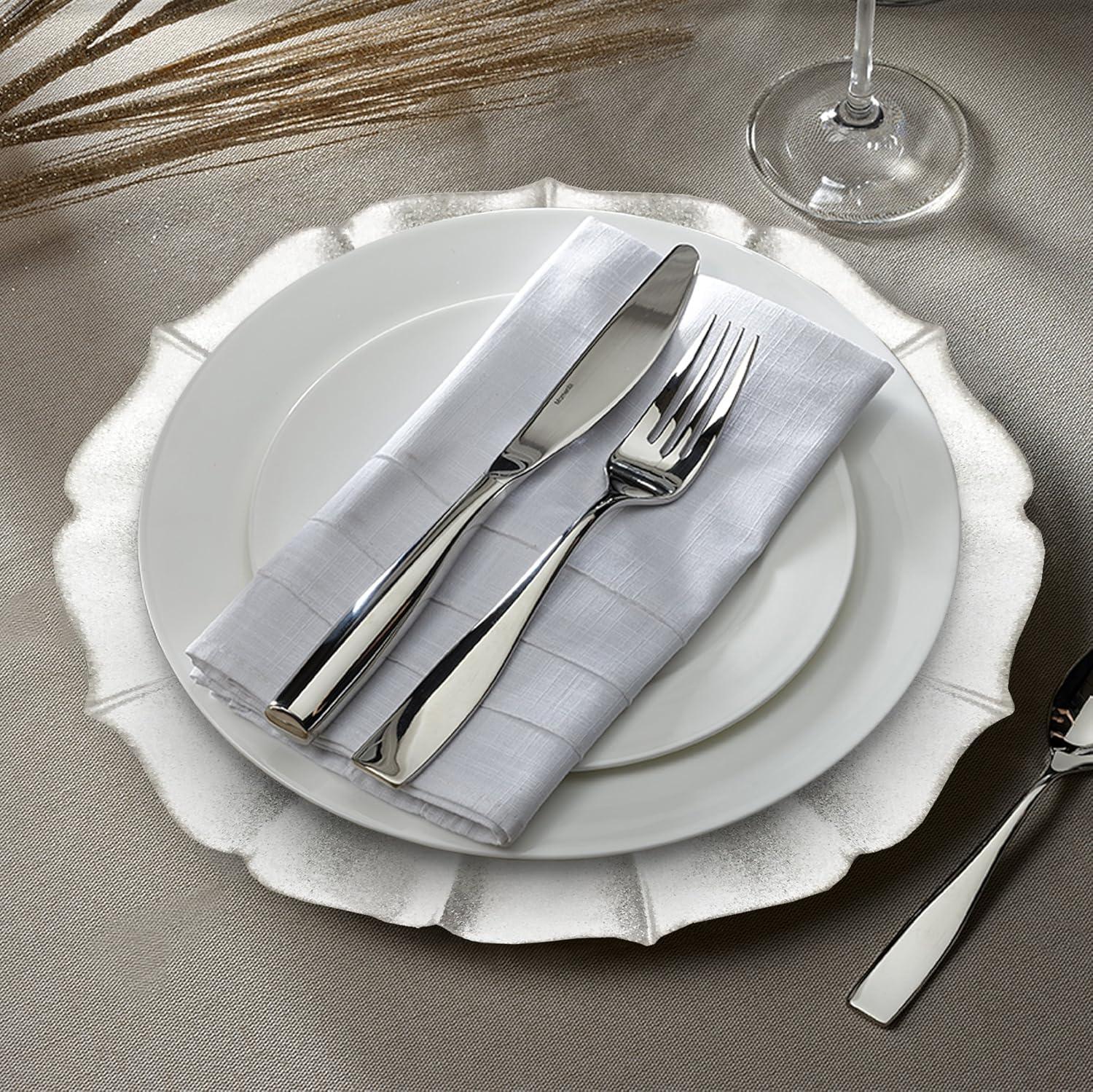 American Atelier, Round Contessa Glass Decorative Pearl White with Silver Glitter Charger Plate, 13"