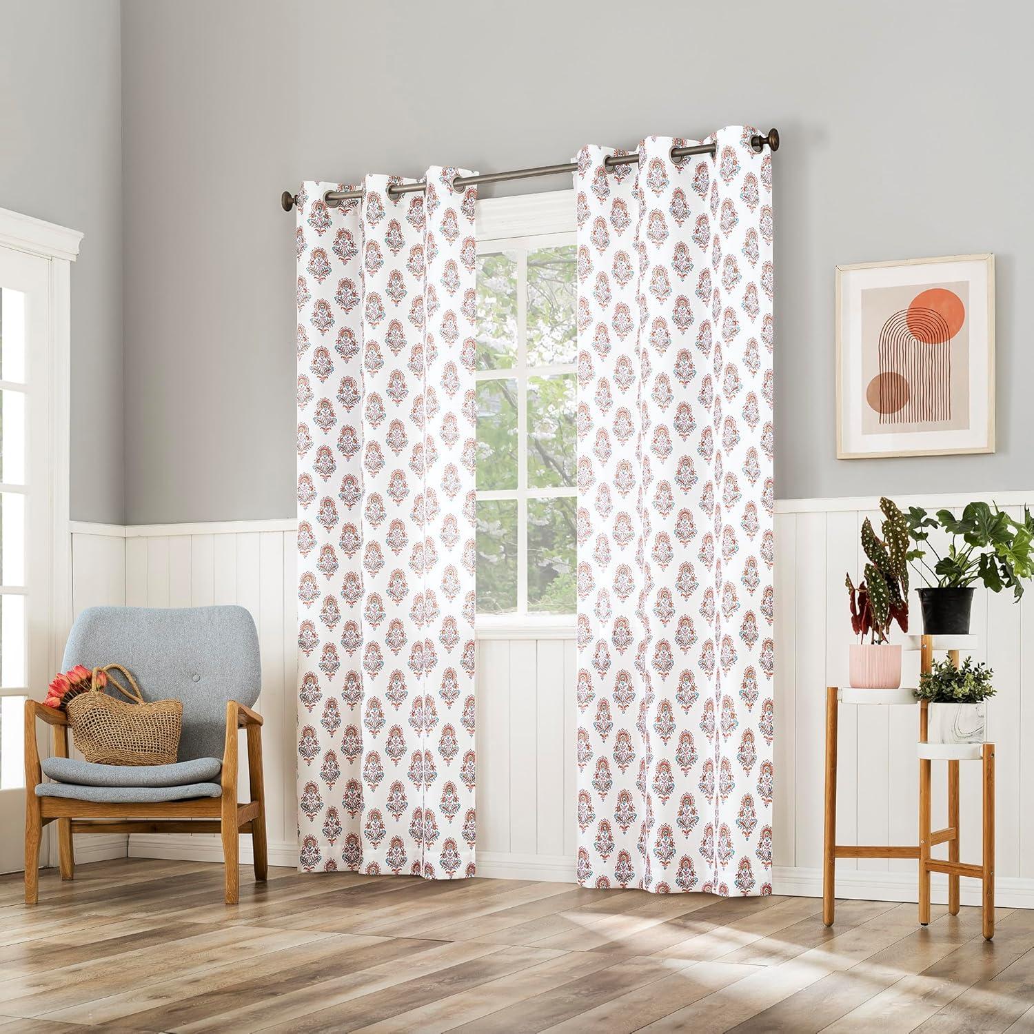 No. 918 Light Filtering Semi-Sheer Avie Global Medallion Grommet Curtain Panel Apricot Orange