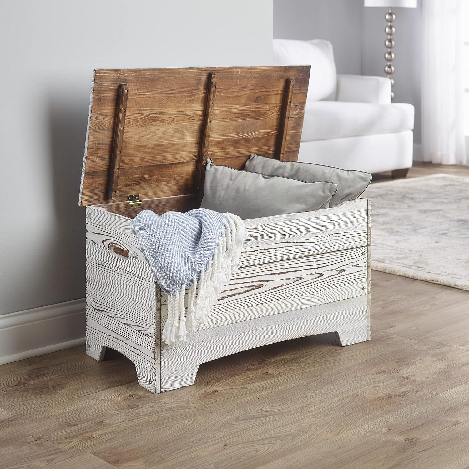 Vintage Gray Solid Wood Rustic Toy Box with Distressed Finish