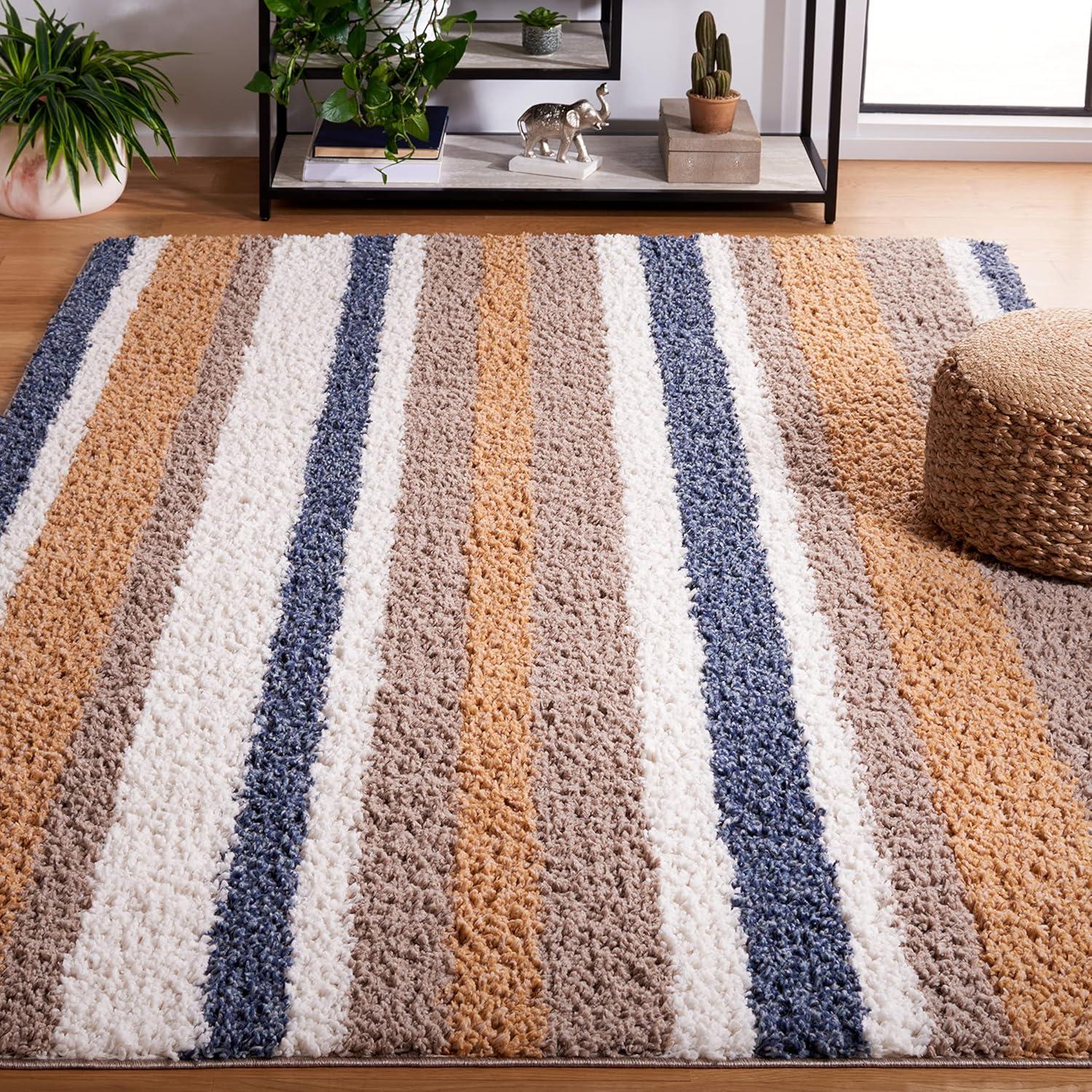 Highland Dunes Calico Shag Performance Striped Rug