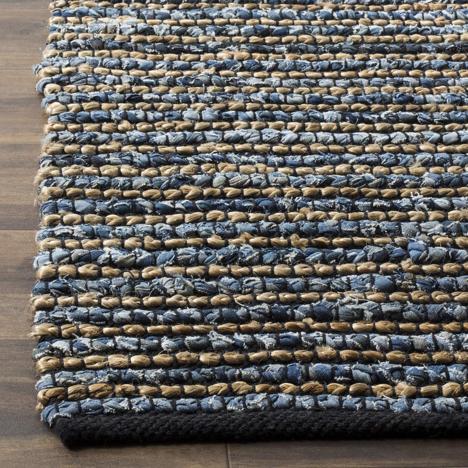 Handmade Cape Cod 4' Square Blue Stripe Cotton Rug