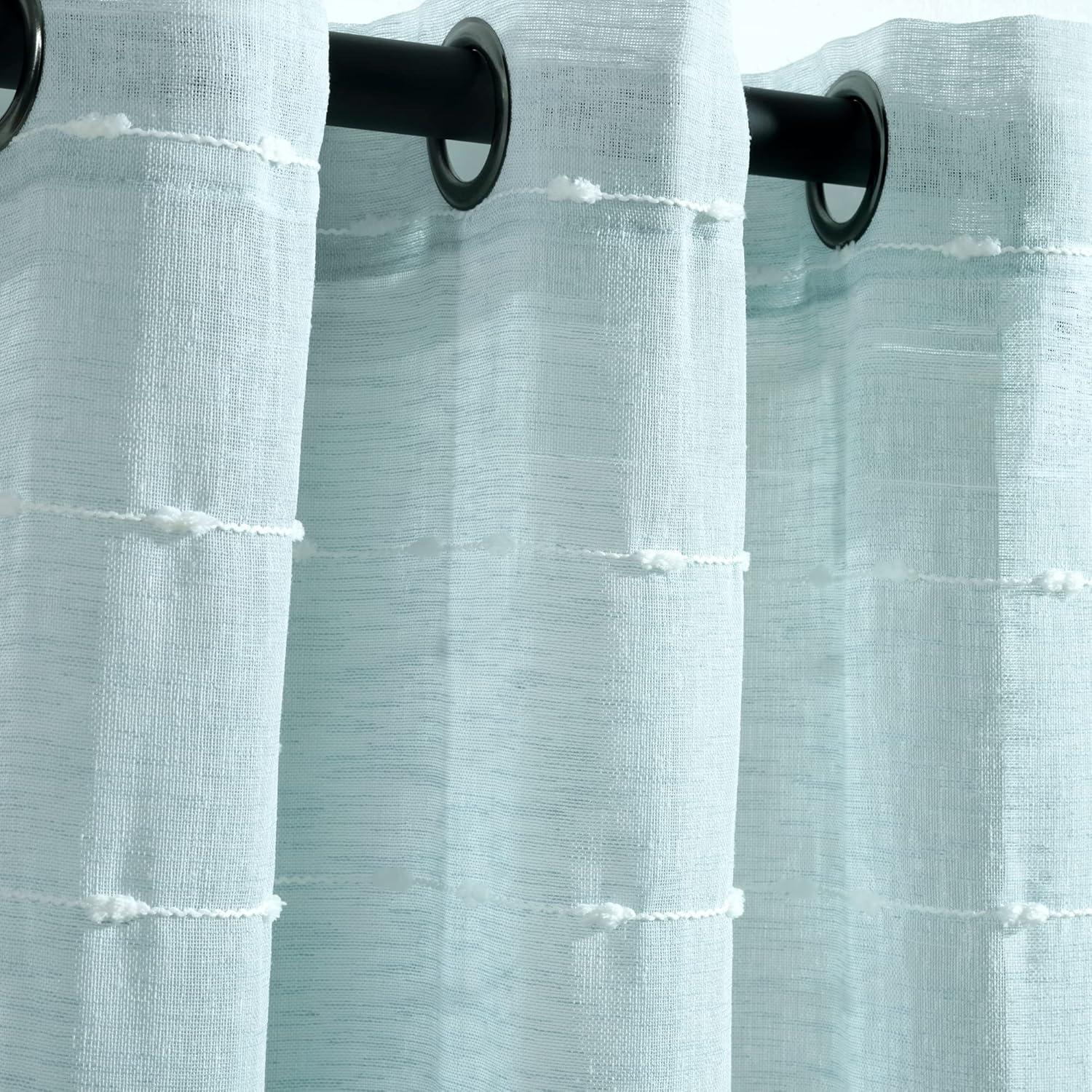 Farmhouse Textured Polyester Sheer Curtain Pair (Set of 2)