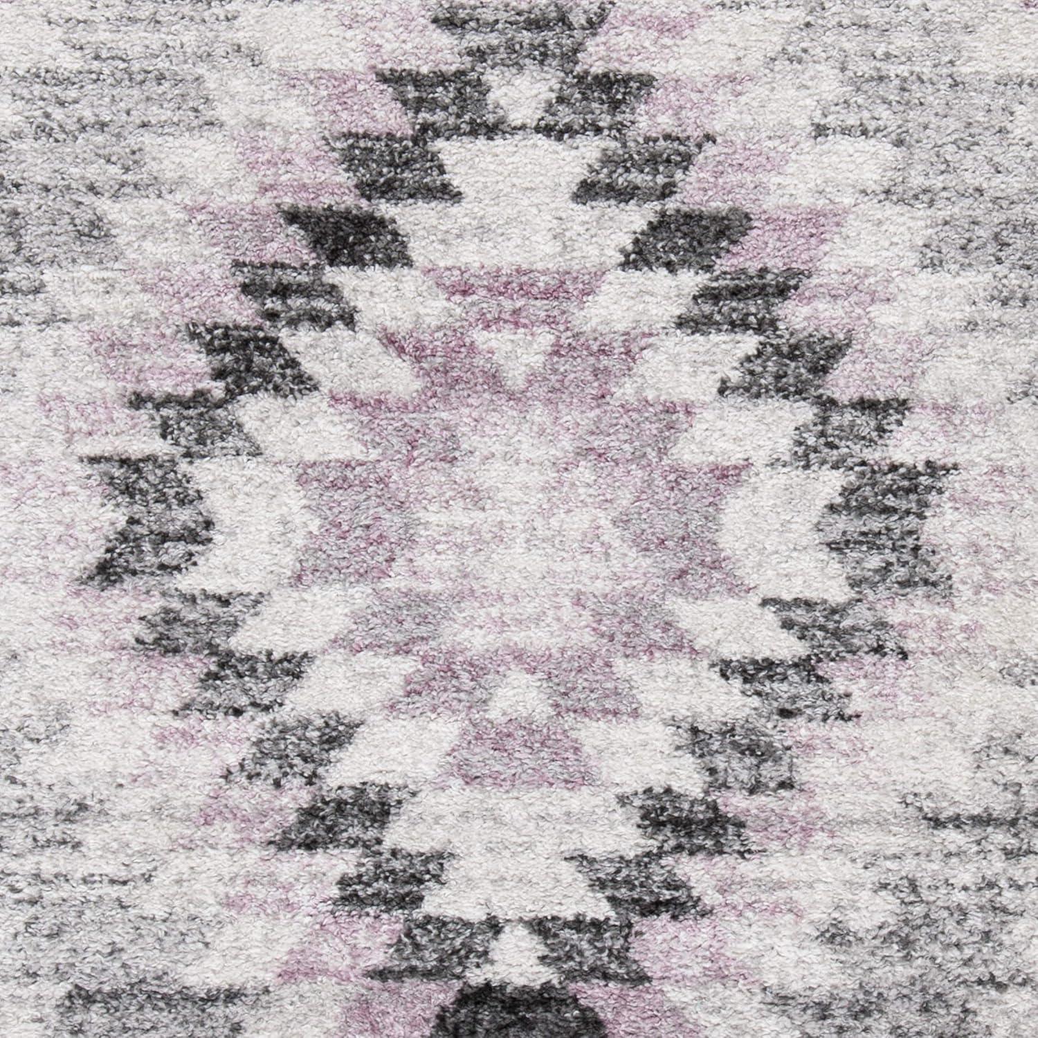 Ivory and Plum Geometric Synthetic Area Rug 5'1" x 7'6"