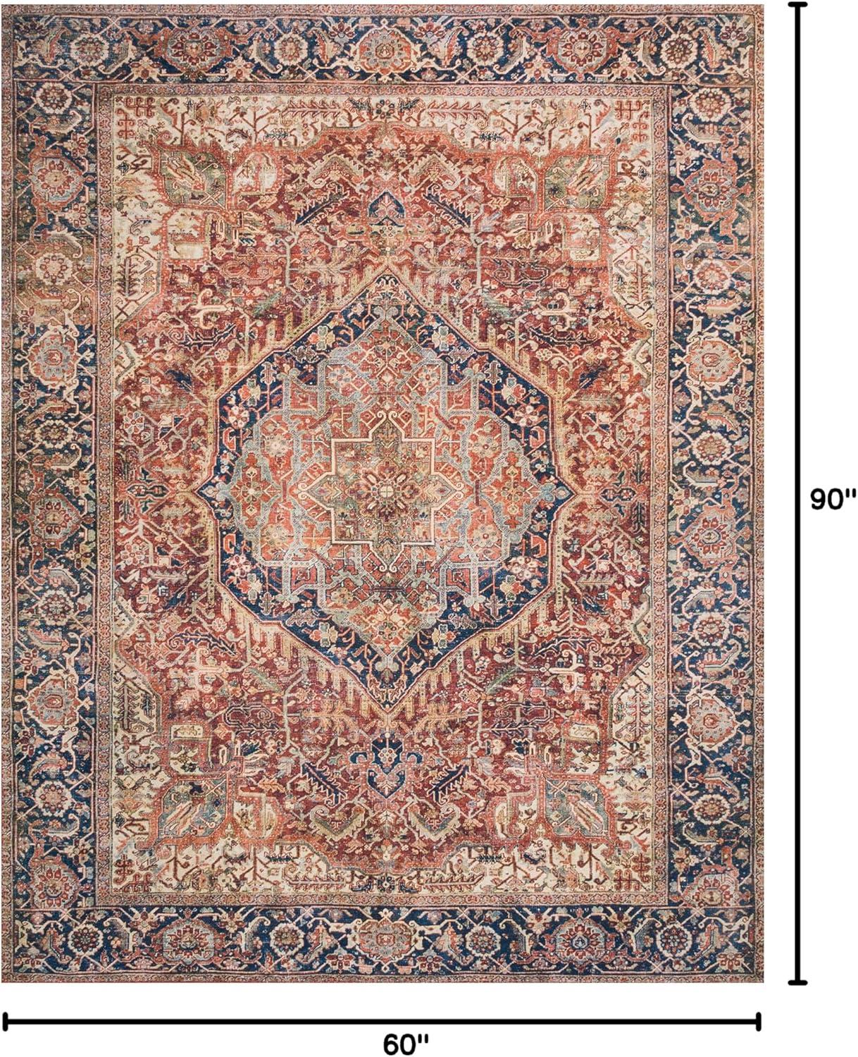 Layla Red and Navy Synthetic 5' x 7' Rectangular Area Rug