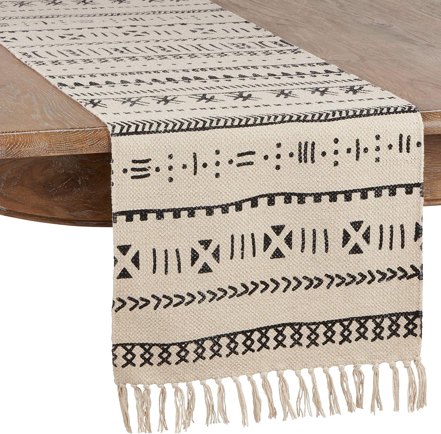 Natural Cotton Mud Cloth Table Runner with Tassels