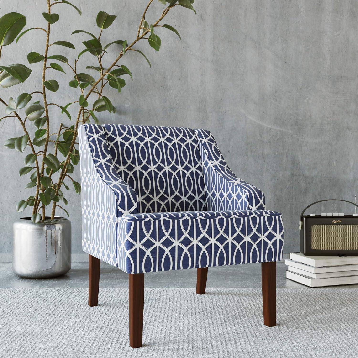 HomePop Classic Swoop Accent ArmChair - Cream and Blue Geometric