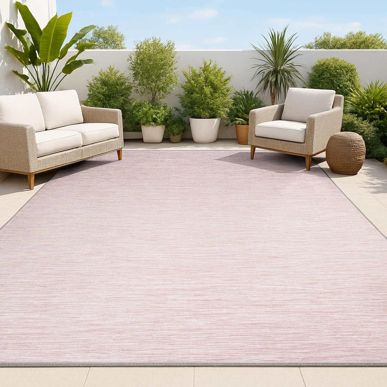 9'x12' Ethan Modern Flatweave Solid  Area Rug, Pink - JONATHAN Y