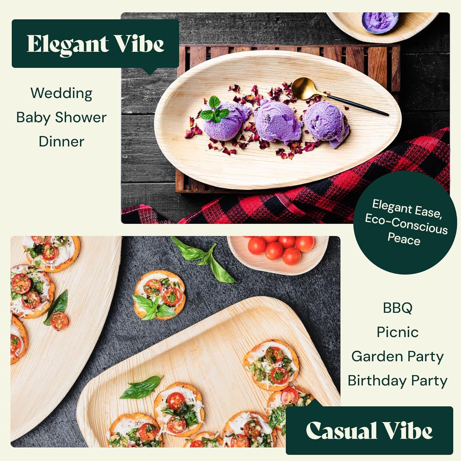 Chic Leaf Disposable Palm Leaf Trays, 17" x 12", 10 Pack, Compostable, Eco-Friendly Platters Charcuterie Board