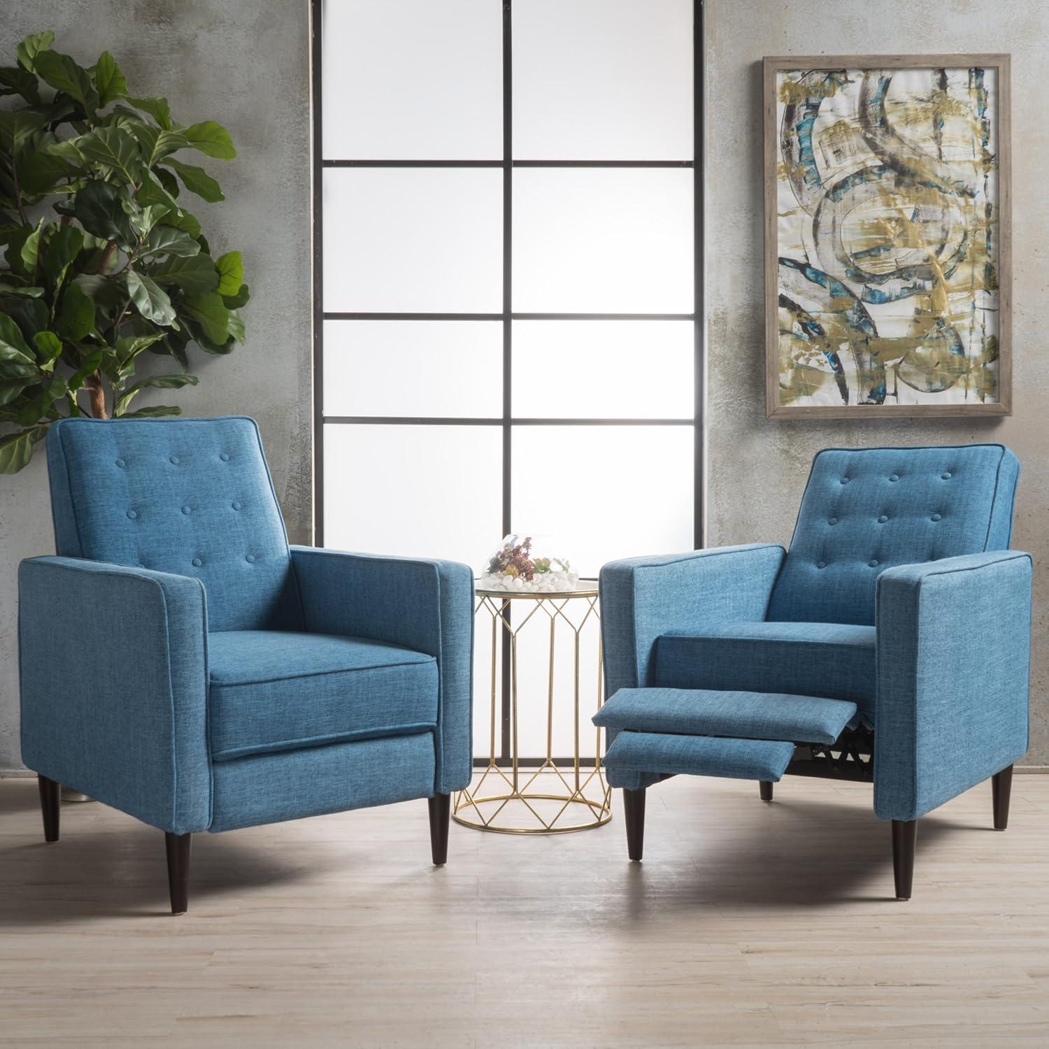 GDFStudio Mason Mid Century Modern Tufted Pushback Recliners (Set of 2), Muted Blue/Fabric