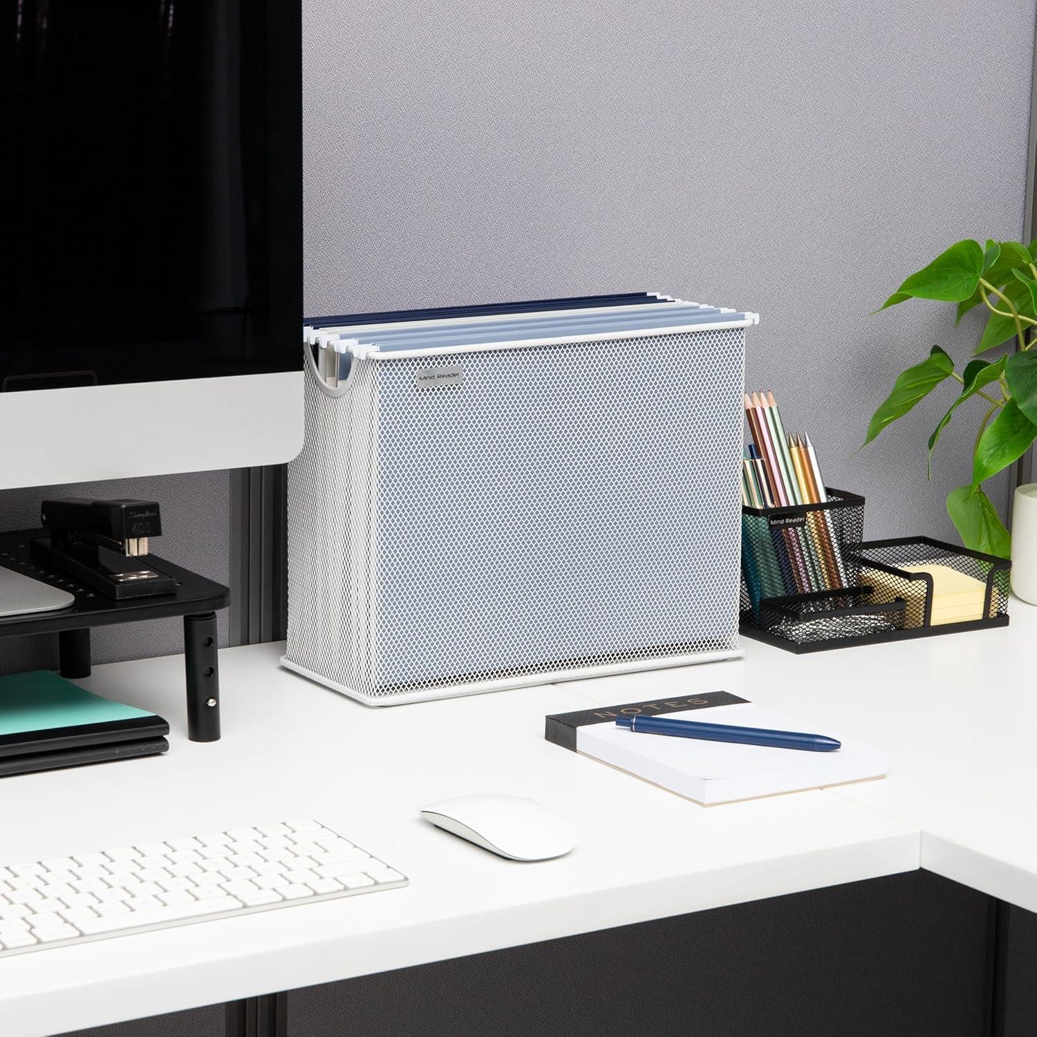 Mind Reader Metal Mesh File Organizer Storage Basket for Letters, White