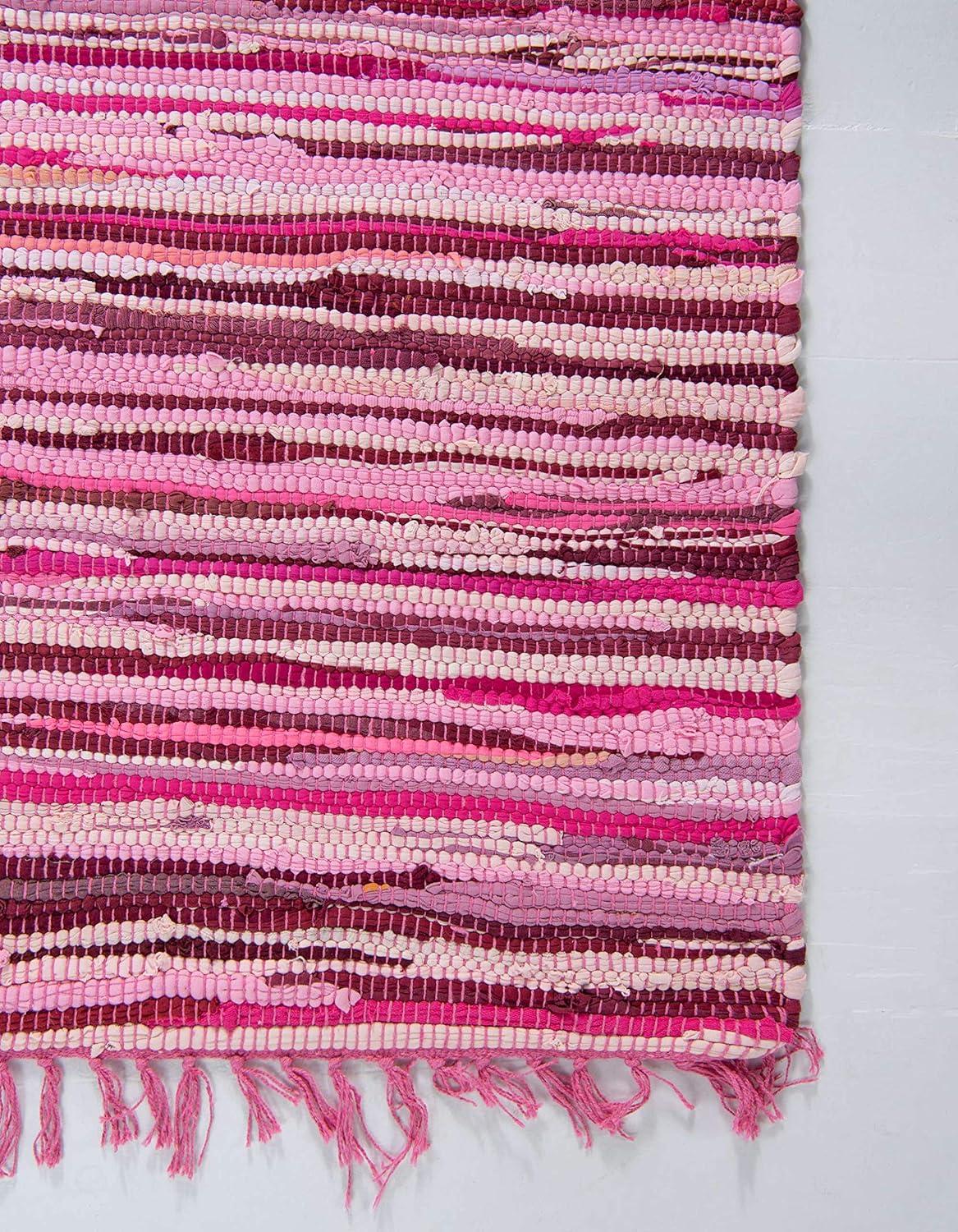 Handmade Pink Striped Cotton Reversible Area Rug